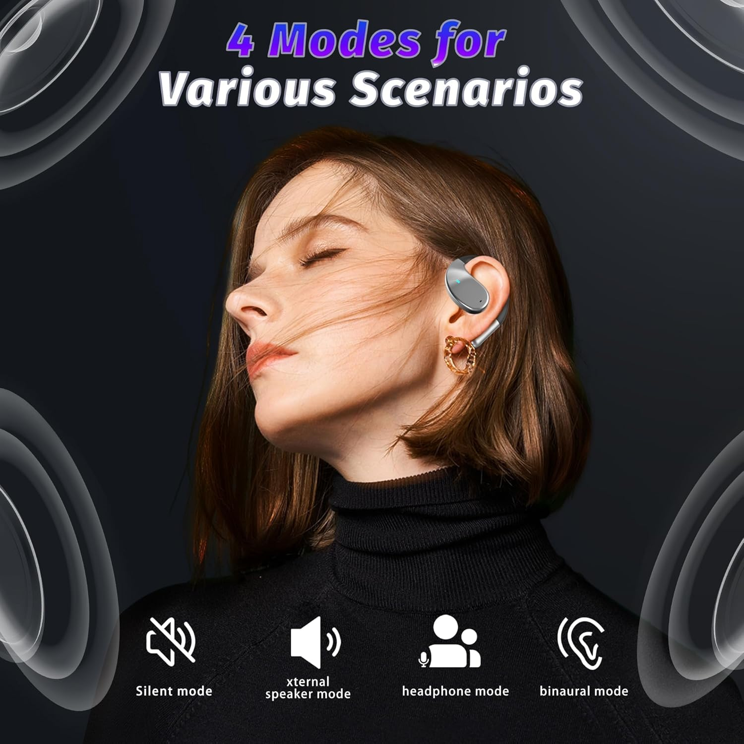 AI Translation Earbuds Real Time - Translator Earbuds for 144 Languages, Open-Ear Design, LED Display 3-In-1 Translation Headphones, Aud&iacute;fonos Traductores, Perfect for Travel & Business (Black)