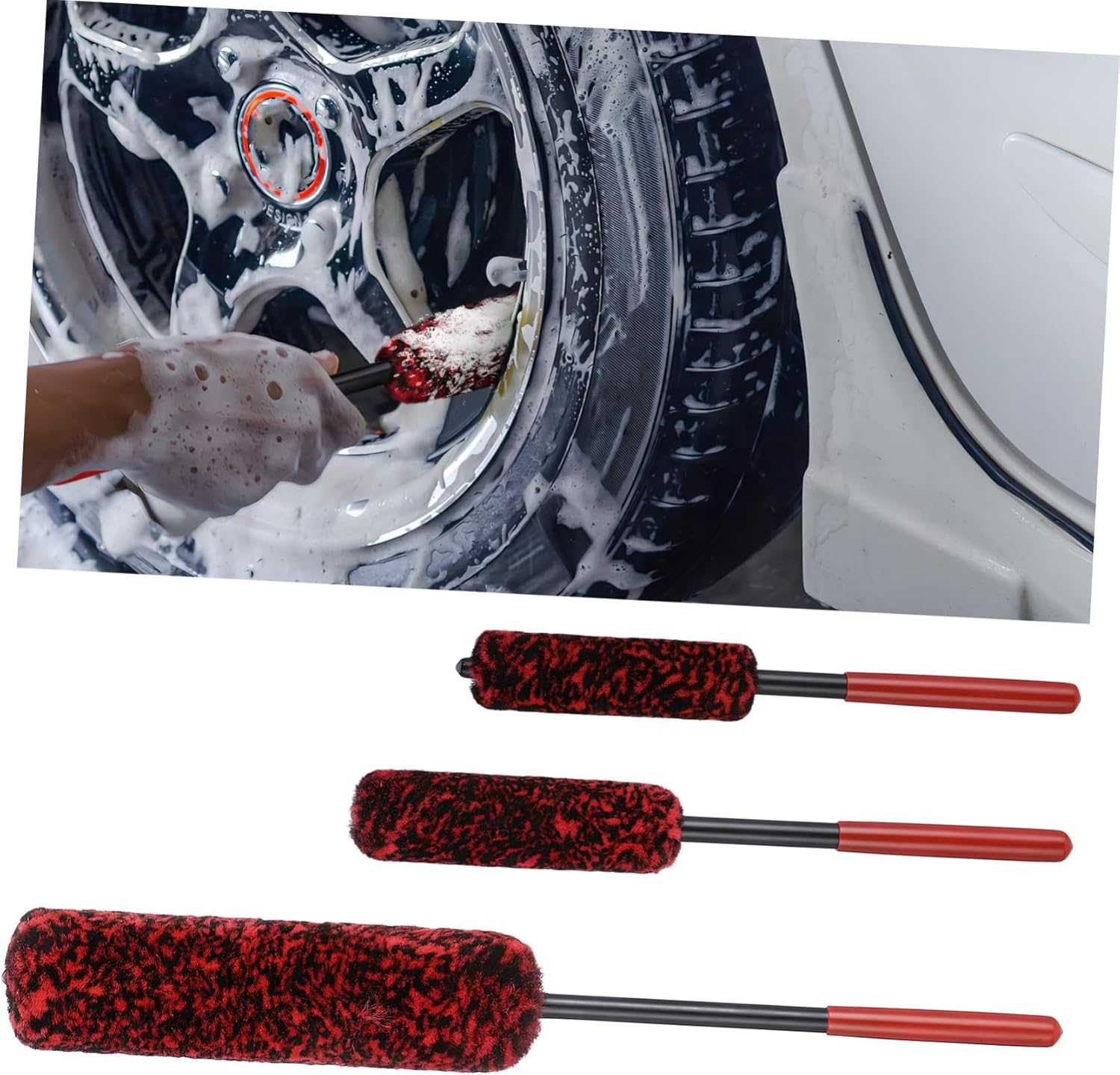 BUGUUYO 3Pcs Bendable Tire Cleaning Brush Flexible Automotive Detailing Tools for Wheels Car Wash and Interior Care Soft Bristles for Gentle Grime Removal