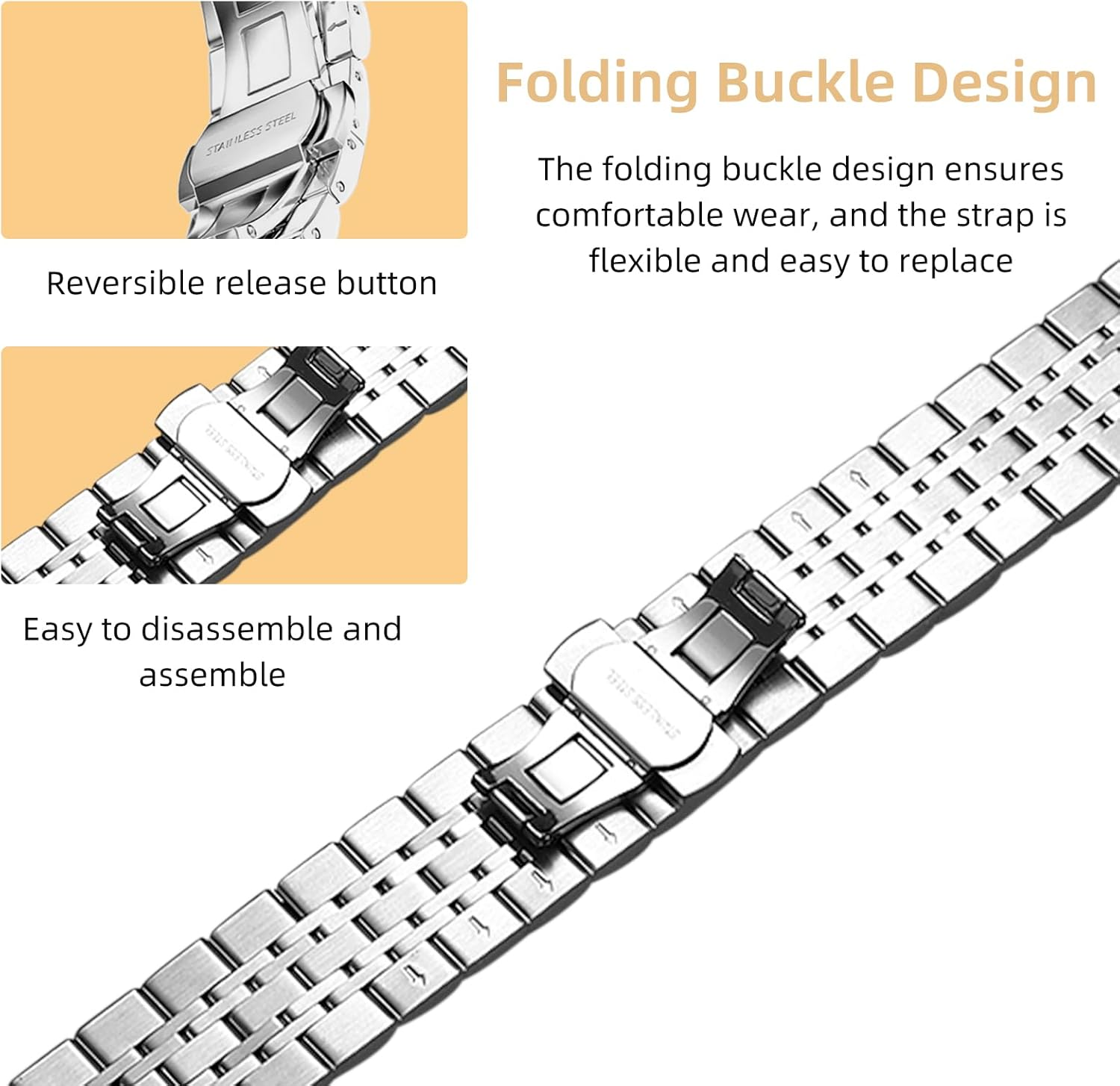 Hinnwer 22 Mm Bracelet Compatible with Huawei Watch GT4/GT 3/GT 2 46 Mm Huawei Watch 4 46 Mm Huawei Watch 4 Pro 48 Mm, Stainless Steel Metal Replacement Straps for Huawei Watch 3/Watch 3 Pro - Blue And Silver image number 5