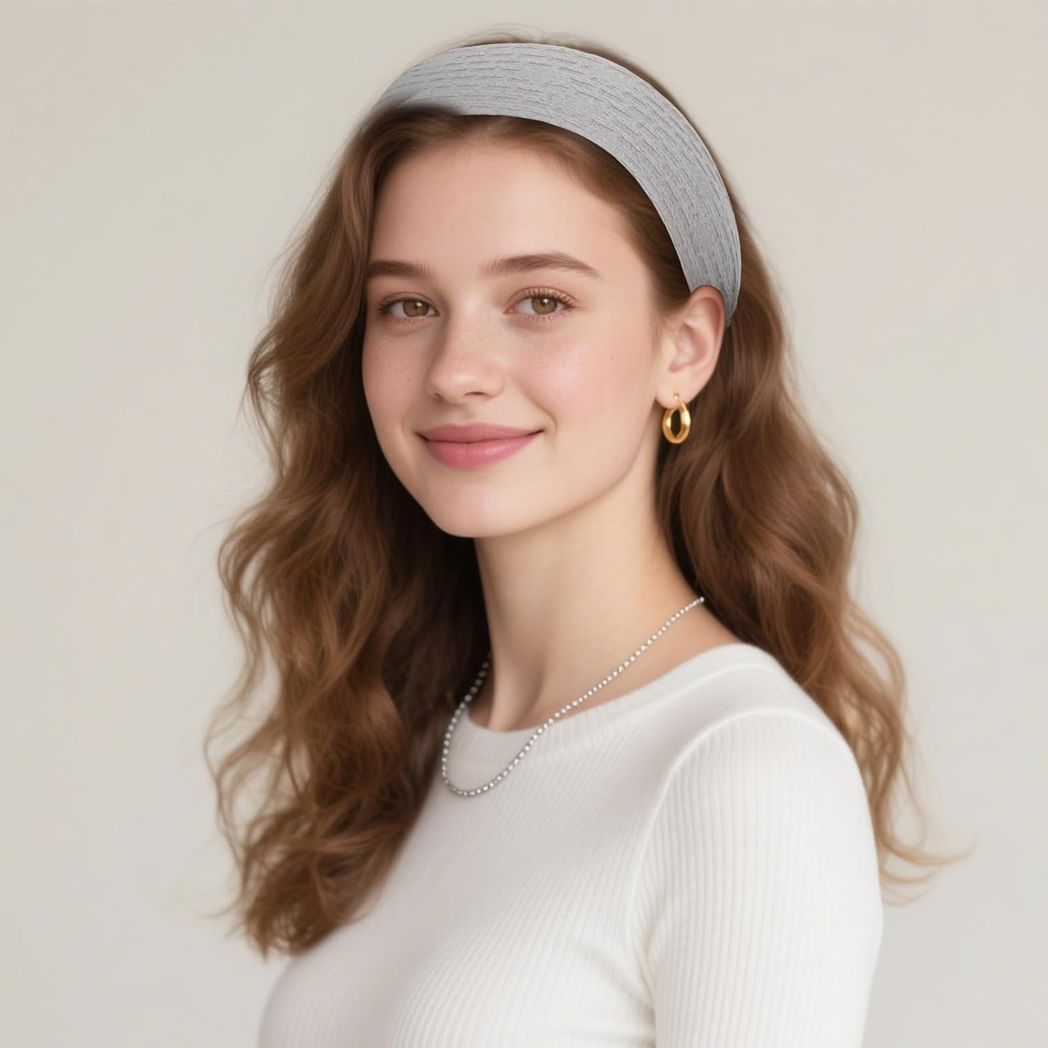 Pruadeor Pack of 2 Wide Headbands, Women'S Fashionable Hair Band for Women, Hair Accessories, White, Grey image number 1