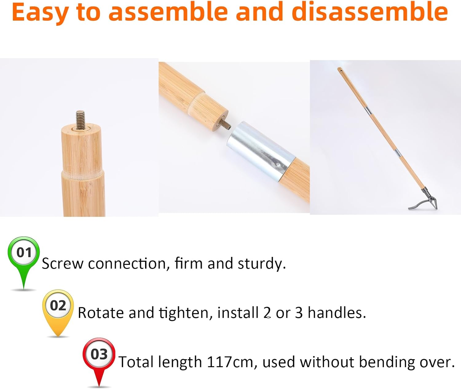 Shgarden Weed Puller Tool Stand up Weed Puller Tool with Long Handle and 4-Claw Steel Head 3-Sectioal Pole Weed Remover Tool Garden Hand Weeding Tool for Garden Patio without Bending SH0085 image number 1