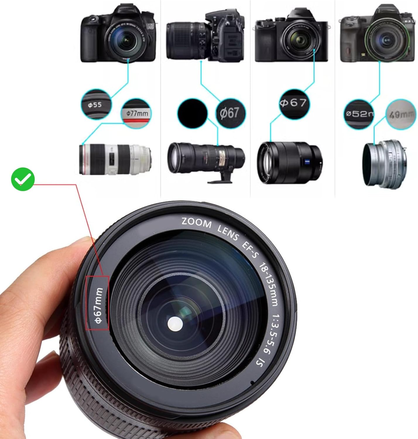 Wisoqu Front Lens Cap Cover, Center Pinch Lens Cover with Anti-Loss Keeper Leash, for Camera Accessories (77Mm) image number 2