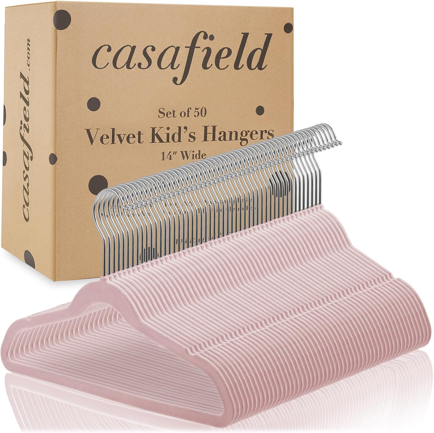 Casafield 50 Velvet Kid'S Hangers - 14" Size for Children'S Clothes - Light Pink image number 6