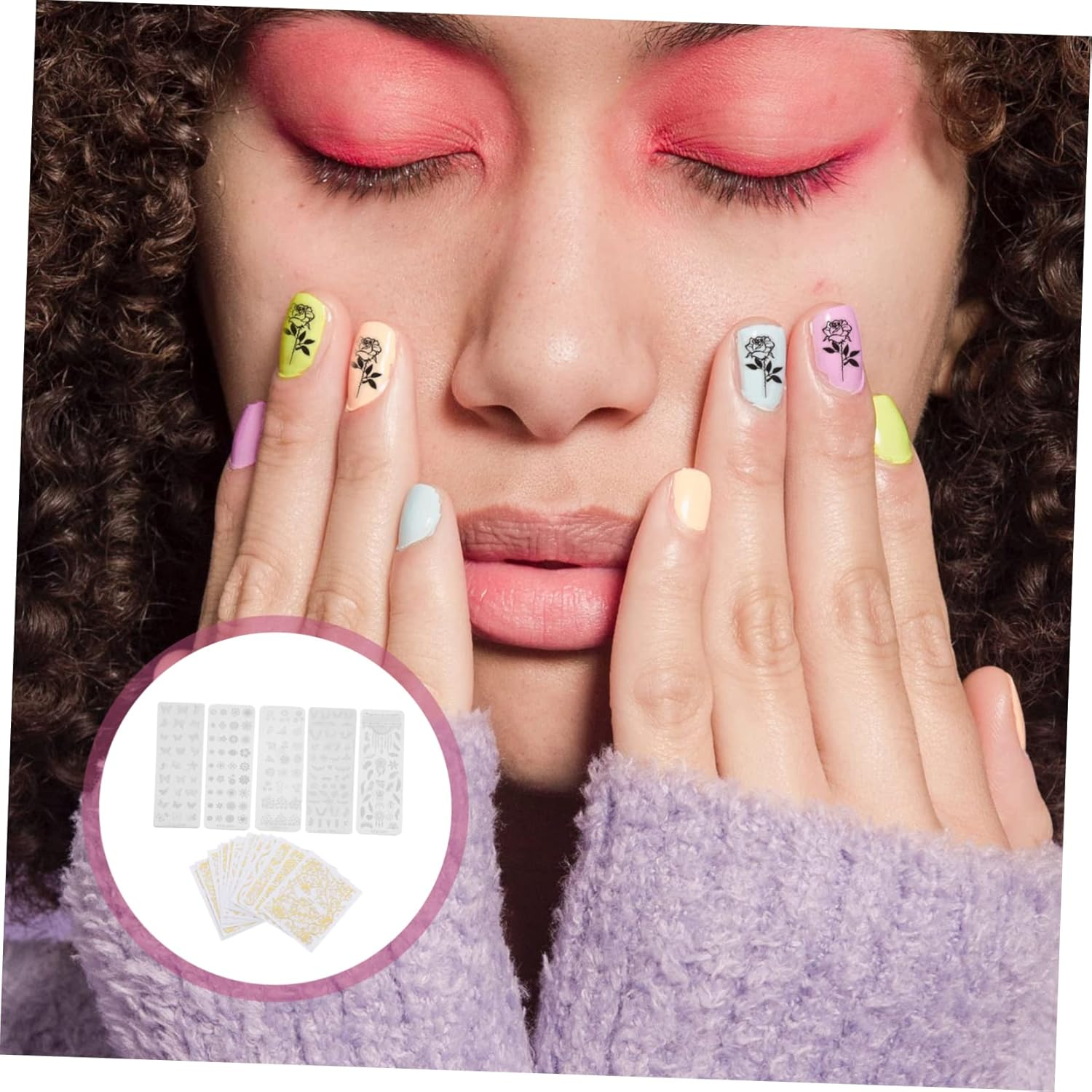 DECORNIJIA 5Pcs Nail Template Transfer Steel Plate Nail Art Stamper Manicure Plates Art Stamping DIY Kit