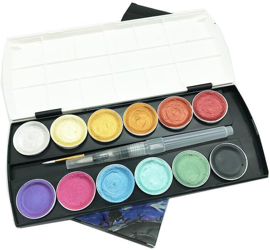 12-90 Watercolour Paint Set with Brush Painting Water Colour Art Artist Kits with Refillable Water Brush and Sponge, Portable Iron Case