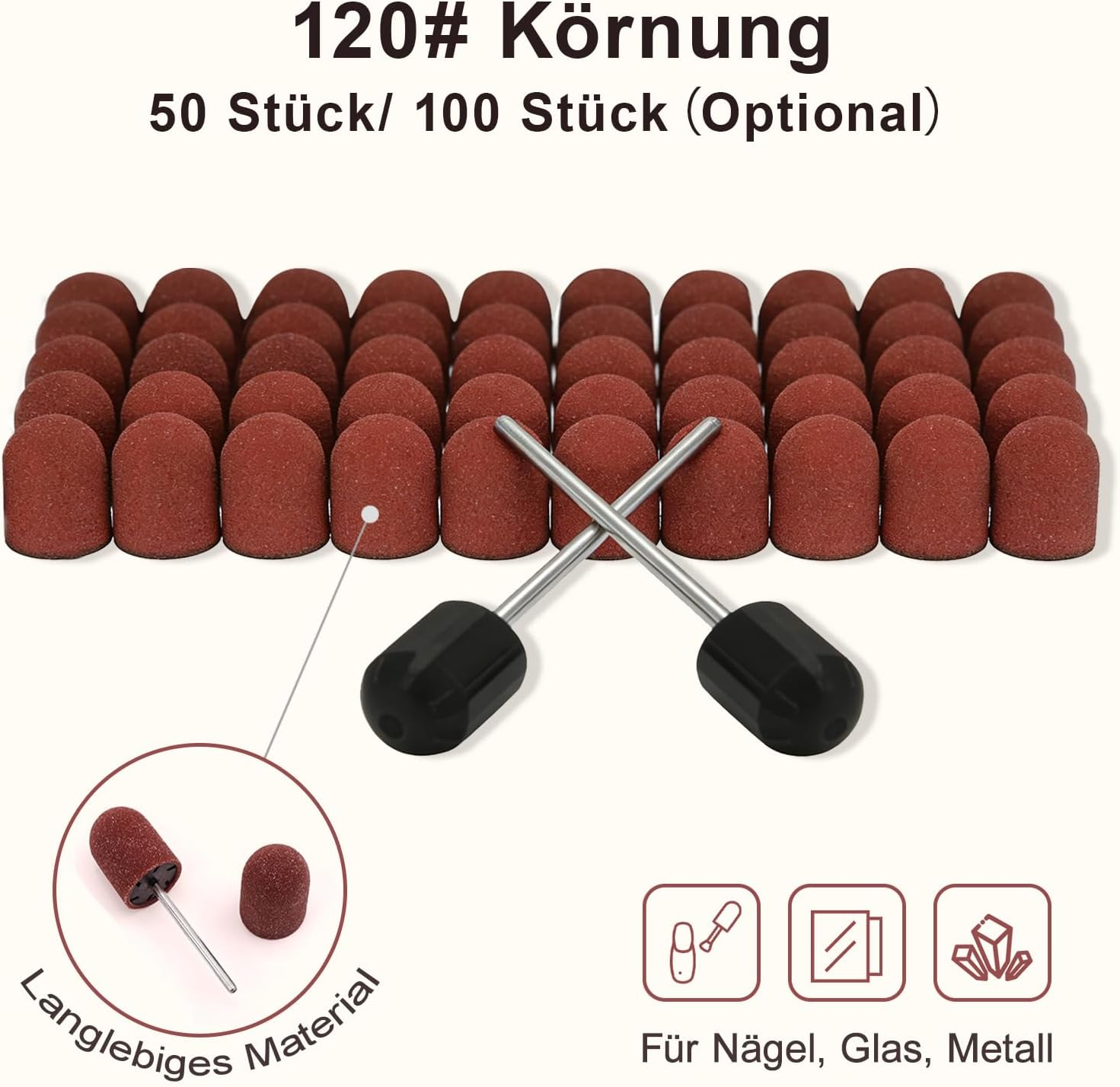 CYSFETENA 120# Grit Sanding Caps Set for Nail Drill, 50 Pieces Manicure Sanding Belts with Shank, Durable Nail Cutter Accessories for Polishing and Sanding Nails Glass image number 6