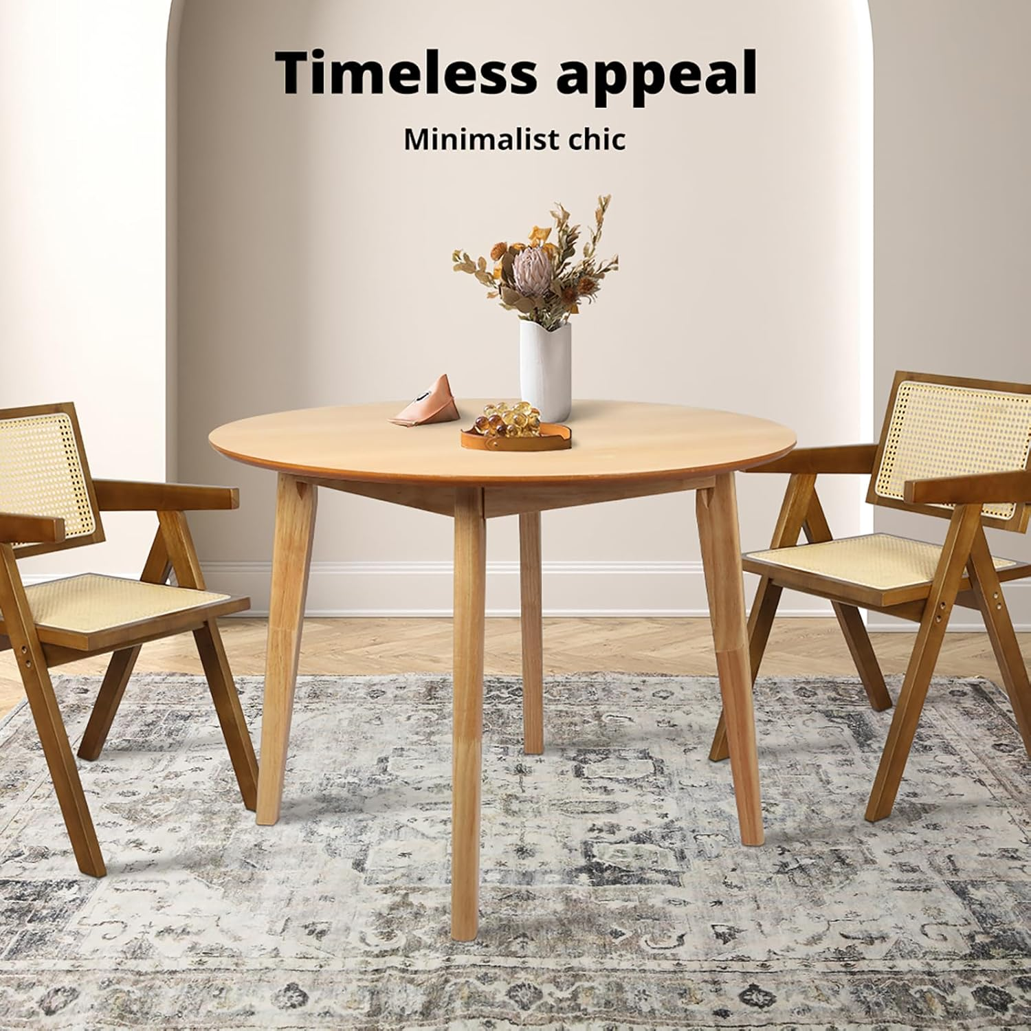 Levede round Dining Table, Oak Veneer or Melamine Top, Rubberwood Base, Anti-Slip, for Kitchen/Cafe/Restaurant, Partially Assembled(100Cm X 100Cm X 75Cm, Natural) image number 2