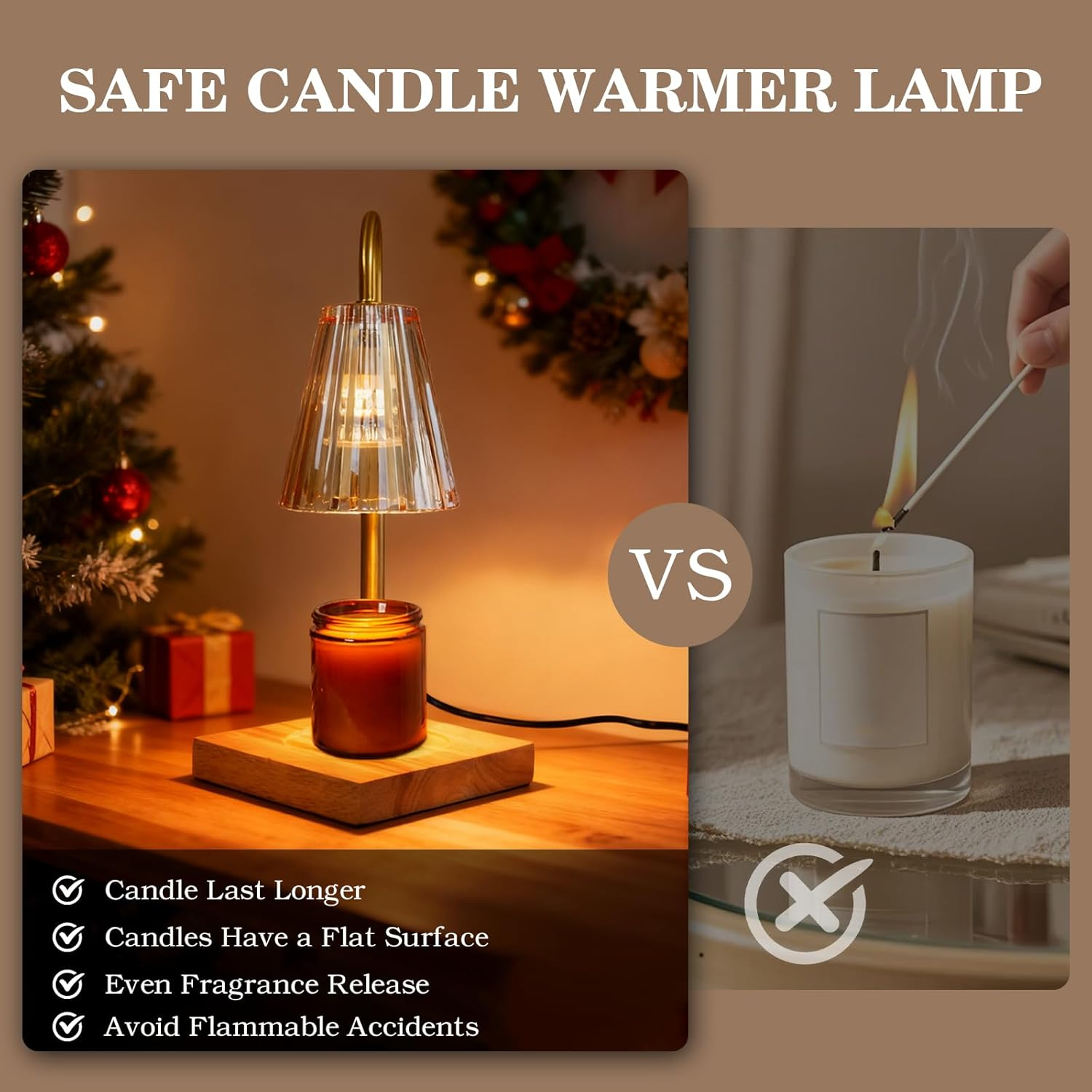 Koncle Candle Warmer Lamp with Timer Dimmable, Modern Champagne Glass Shade Table Lamp, Scented Candles Warmer with 2 GU10 Bulbs for Home Decor(Wooden Base) image number 3