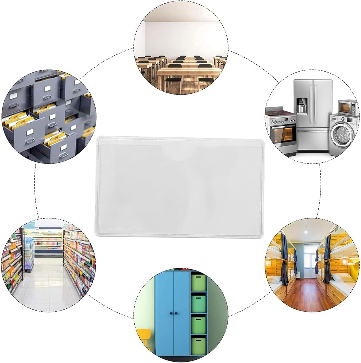 50Pcs Self-Adhesive Index Card Pockets,Clear Label,Shelf Tag,Top Open Plastic Drawers File Cabinet Storage Bins Label Holder for Office,Kitchen and Other Small Items,Protecting Your Index Cards 6X10Cm