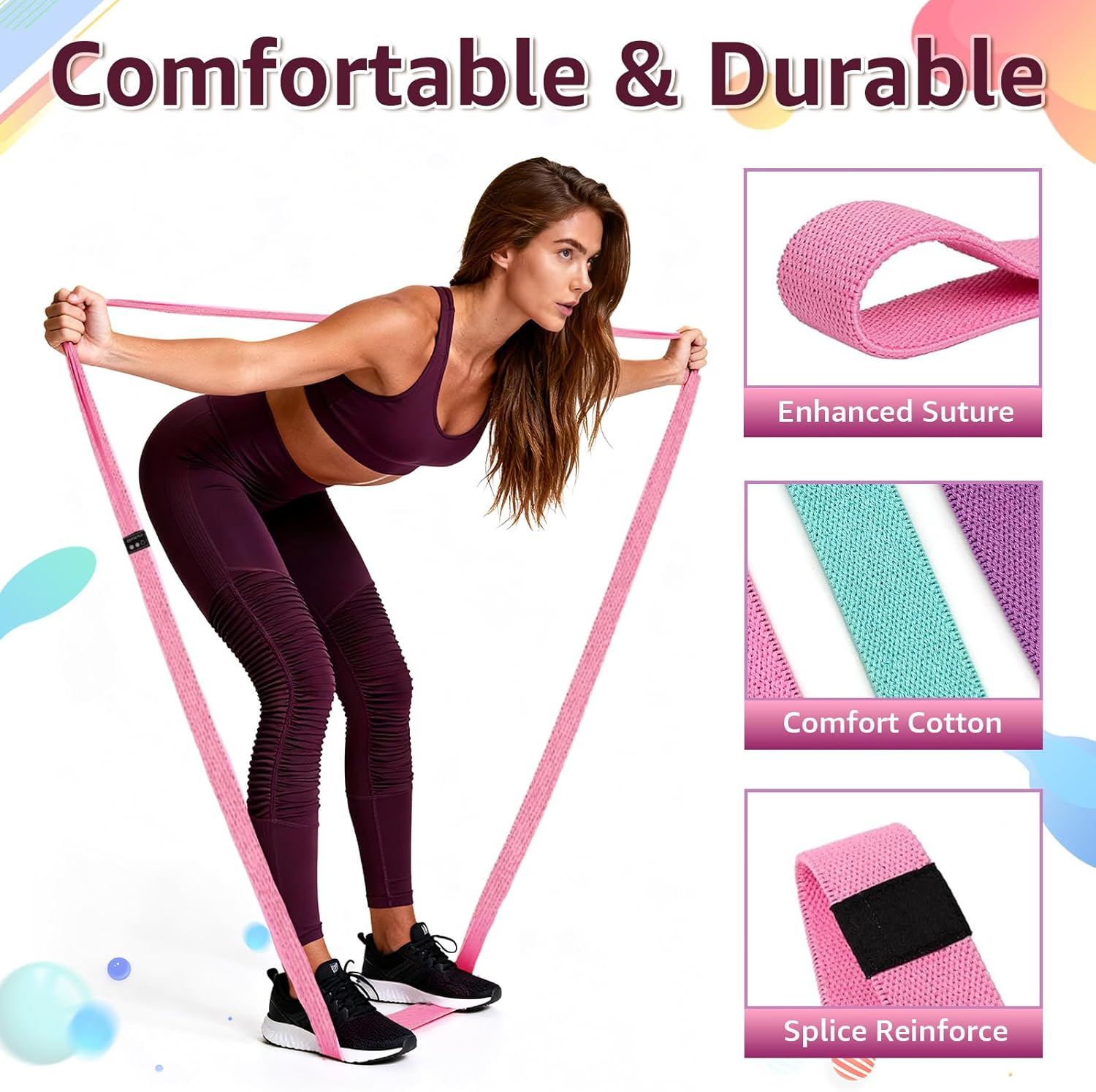 Fabric Resistance Bands Set for Working Out, 3-Level Workout Bands 18-70Lb, Long Resistance Bands for Women and Men | Elastic Bands for Exercise Bands, for Home Gym Workout, Yoga, Pilates image number 3