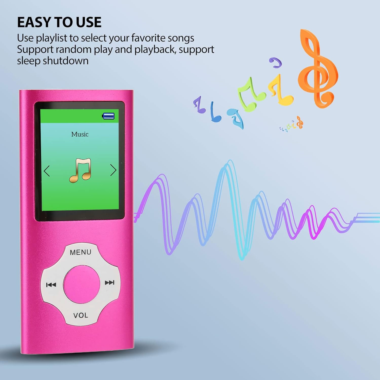 64G MP3 Player, 1.8 Inch Music Player, LCD Screen, Recording FM Radio, Portable MP3 Player for Kids Students - Pink image number 5
