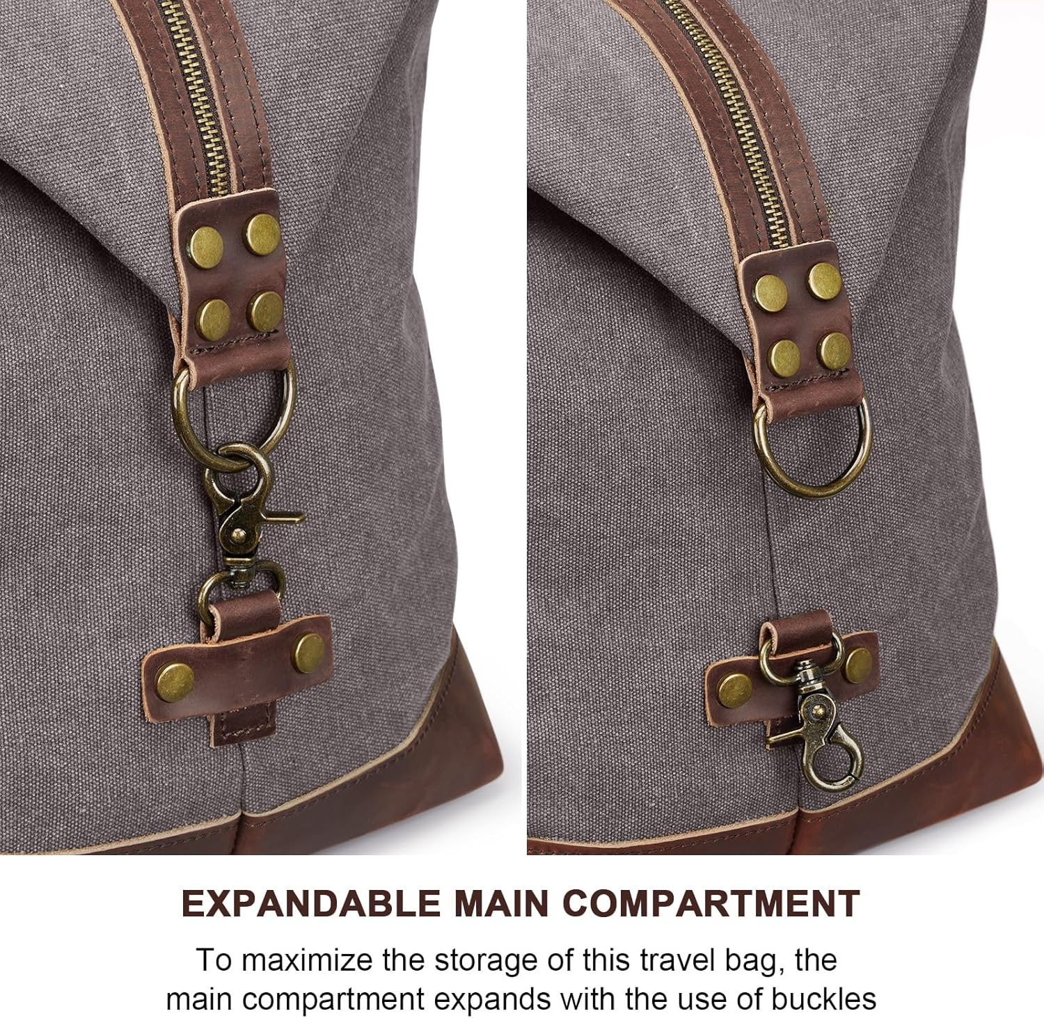 S-ZONE Duffle Bag for Travel 60L Canvas Duffel Bag Carry on Genuine Leather Overnight Weekender Bag for Men