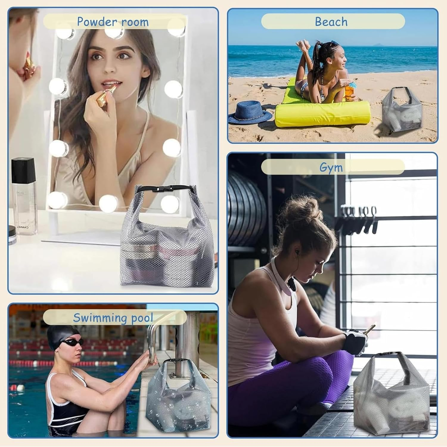 Women'S Fully Waterproof PVC Tote Bag | Grey Mesh Print Sealed Beach, Swim & Gym Bag | Multi-Purpose Travel & Shopping Carryall | 27X11.5X24.5Cm image number 5