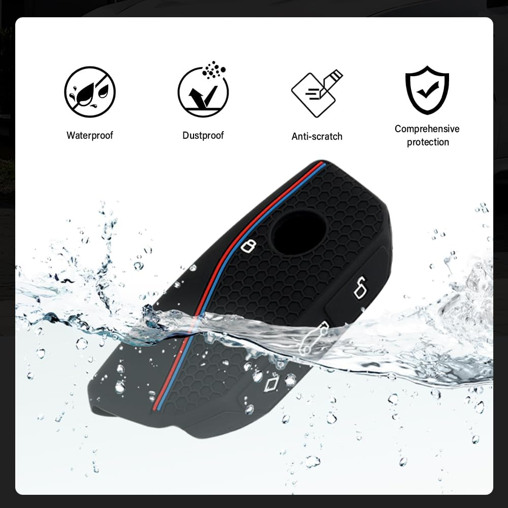 Compatible with BMW Key Fob Cover,2Pcs Car Key Fob Protector with 2PCS Rings Reduces Key Scratches,Silicone Car Key Cover image number 4