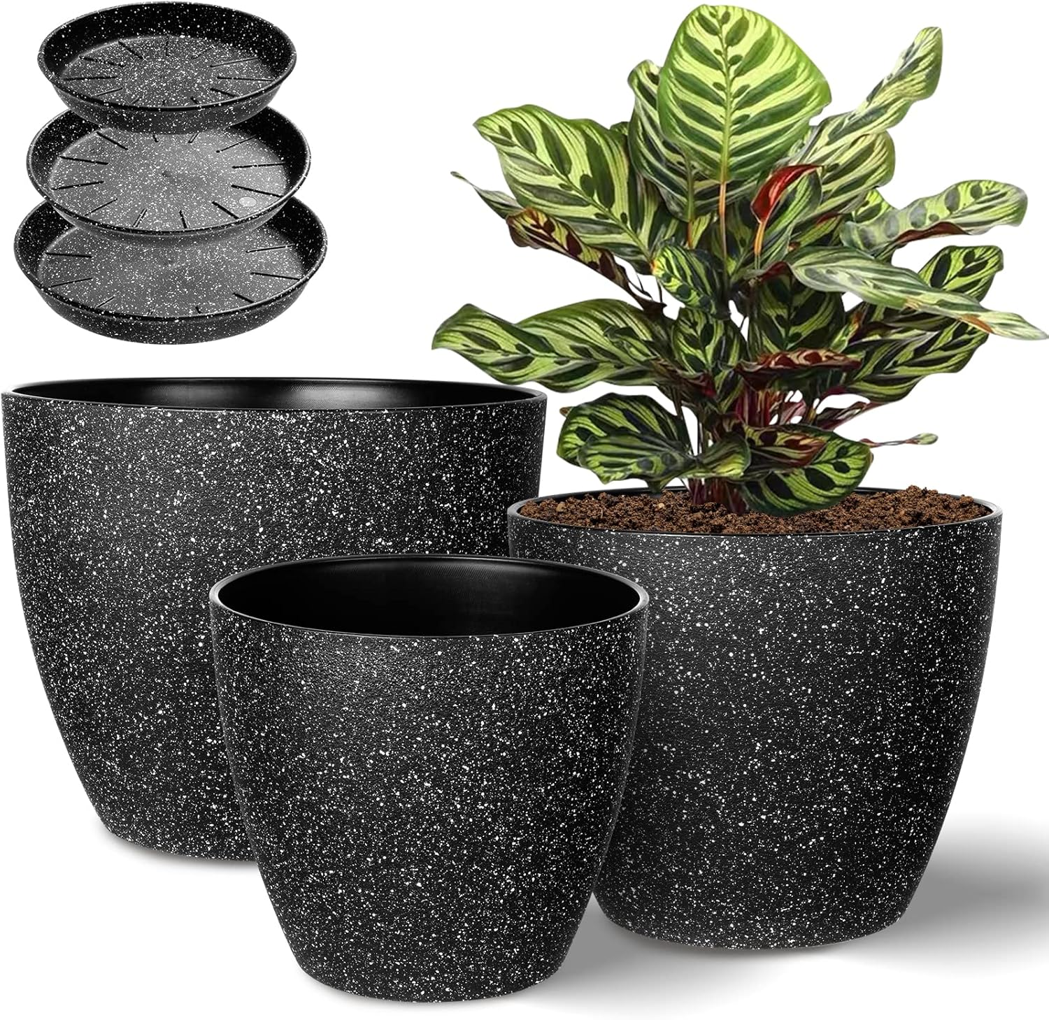 Vanavazon Flower Pots 9/8/7 Inch Set of 3 Flower Pots Indoor Outdoor Modern Decorative Planters with Drainage Hole and Tray (White)