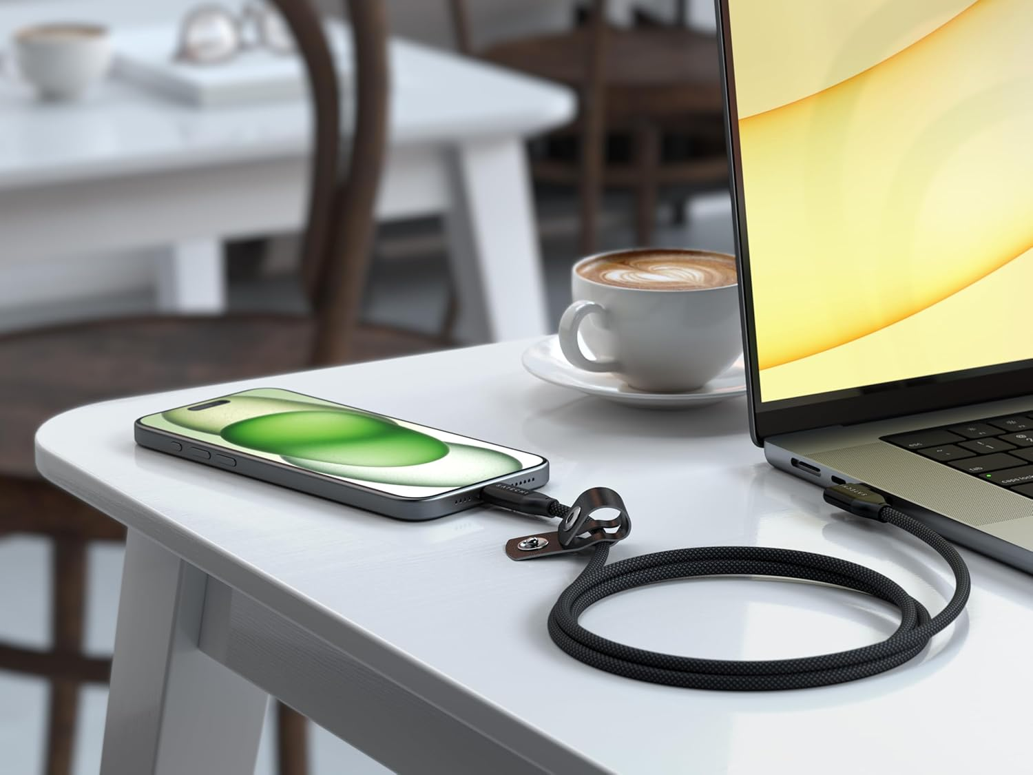 Satechi Right Angle USB-C to USB-C Cable, 90 Degrees, 240W PD, 20Gbps Transfer Speed, 4K/60Hz Video Output, 1M/3.3Ft Length, Braided, for Iphone 16, Macbook, Ipad, Galaxy S25, Laptops and More, Black image number 1