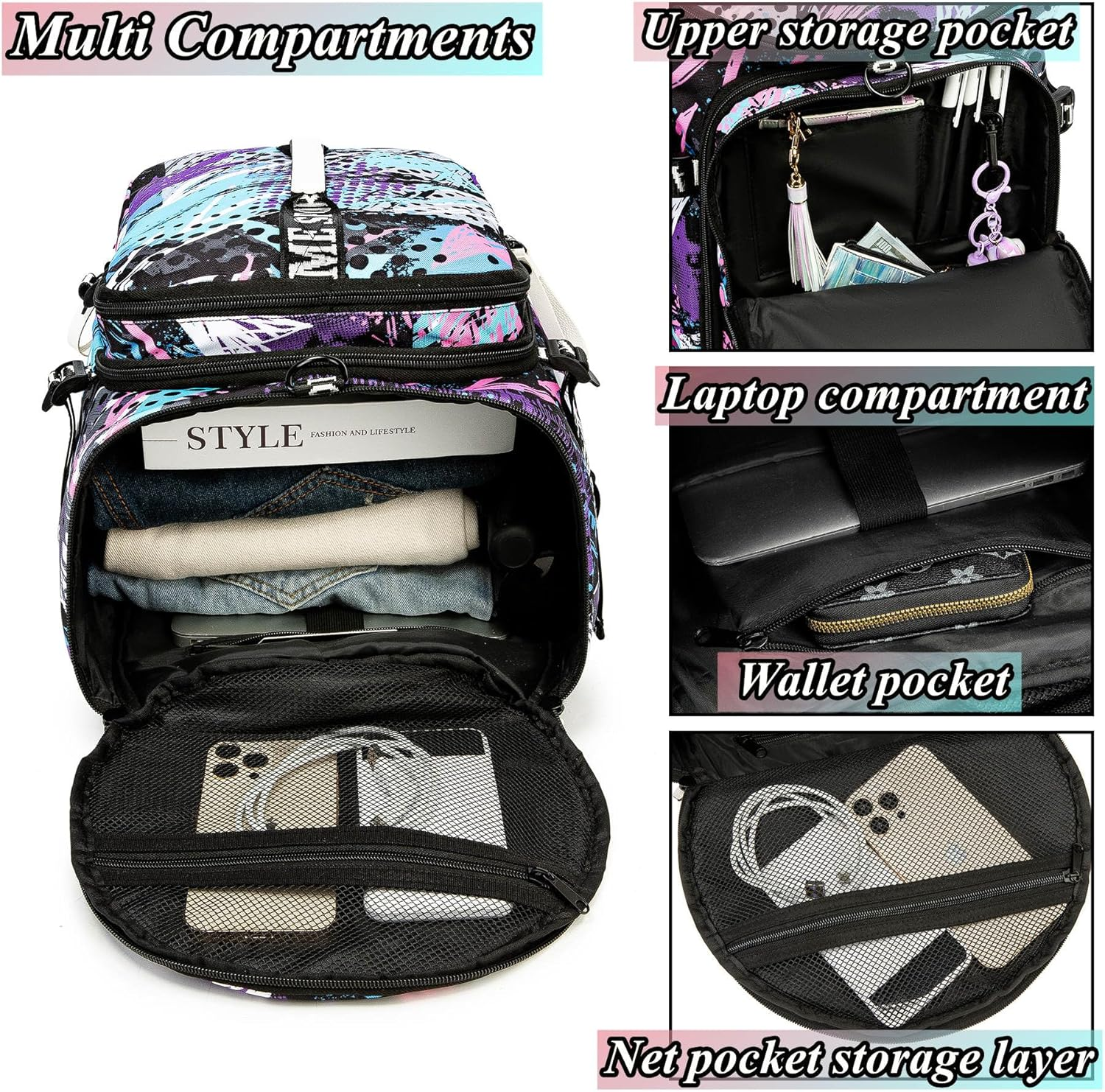 Duffle Bag Backpack with Shoes Compartment for 4-Way Waterproof Travel Sport Hiking Laptop - Metallic image number 5