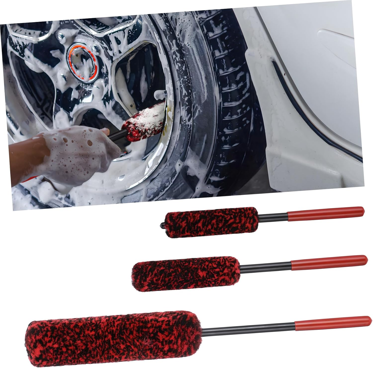 OSOLADY 3Pcs Car Wash Brushes Bendable Tire Detailing Brushes for Automotive Cleaning Soft Bristles Wheel Scrub for Tire and Rim Care image number 3