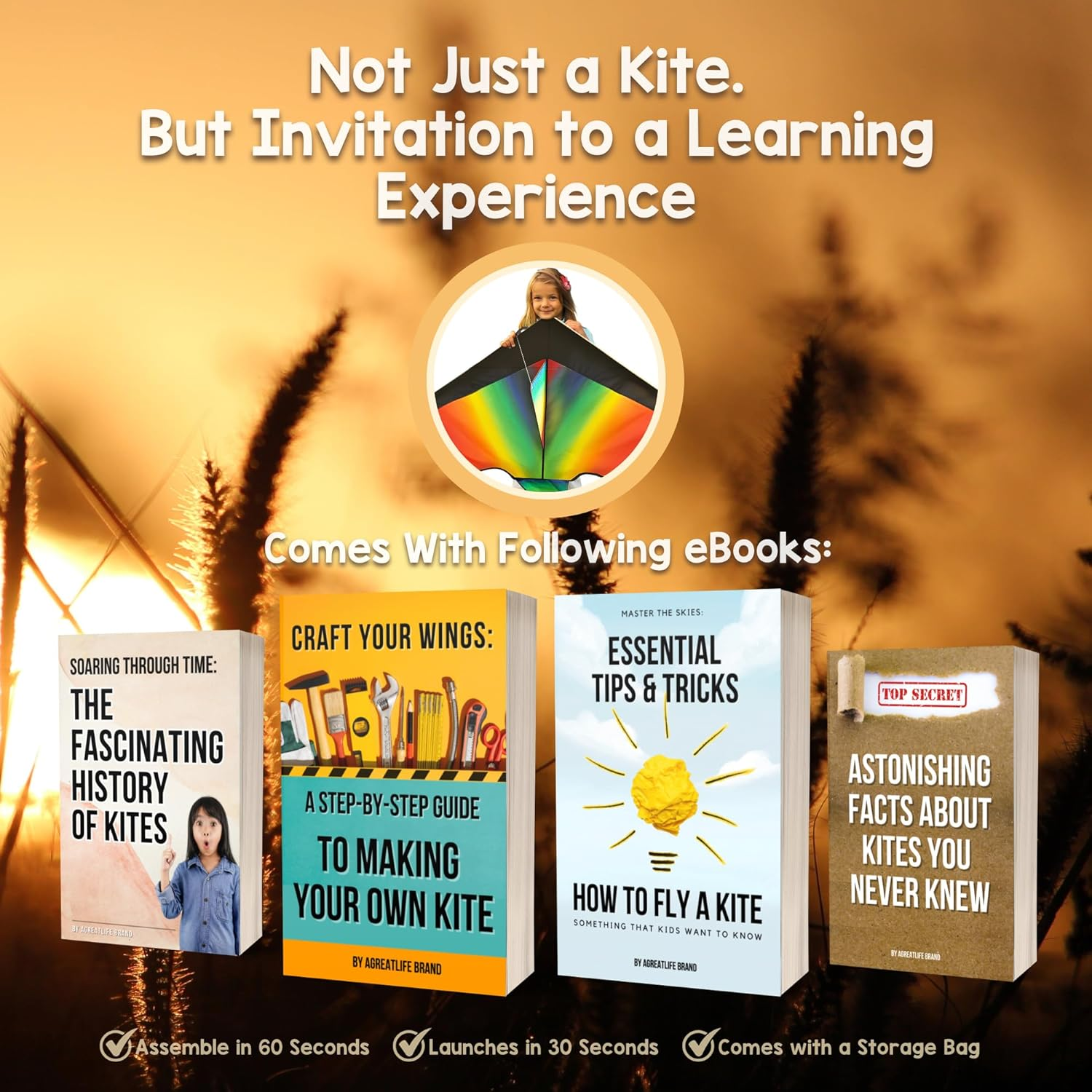 42-Inch Rainbow Kites for Kids, Kites for Adults Classic Beginner Kite, Outdoor Games for Adults and Family, Educational Toys for Kids, Kites and Flight Toys Party Favour Kids