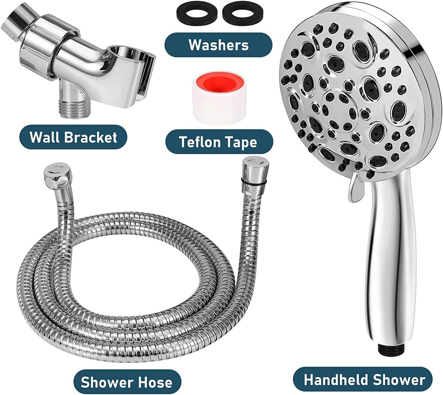 Liwcho High Pressure 10 Functions Shower Head with Handheld - Luxury Modern Chrome Look, Built-In Power Spray to Clean Corner, Tub and Pets, with Stainless Steel Hose Adjustable Bracket (Chrome) image number 3