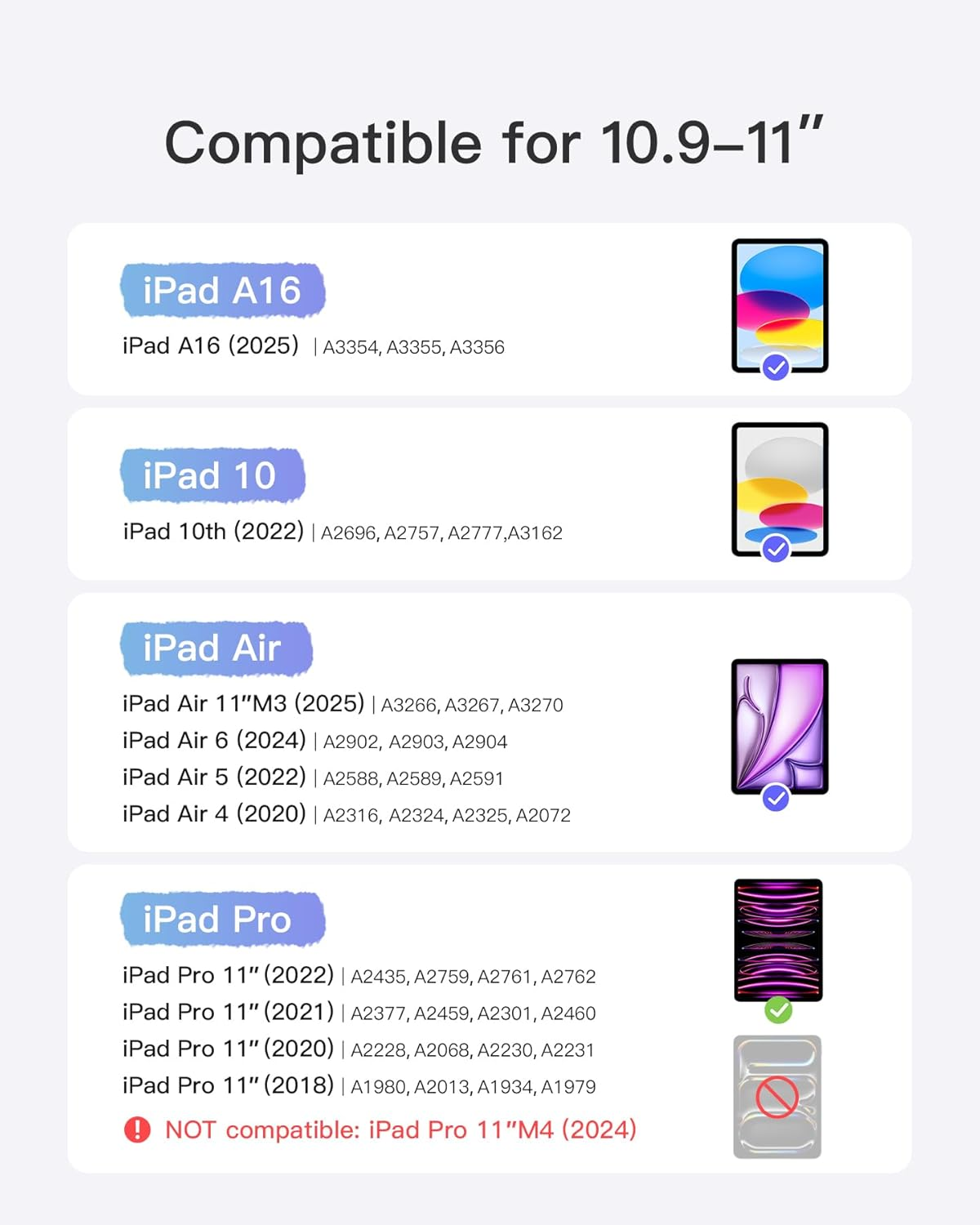 Inateck Case with Keyboard, Ultralight Keyboard for Ipad 10/11 Gen A16 2025 11 Inch, 11" Ipad Air 6 M3/M2 (2025/2024), Air 5/4, Pro 11 4/3/2/1, Detachable, with Touchpad, QWERTY, Acetouch KB04122 image number 2