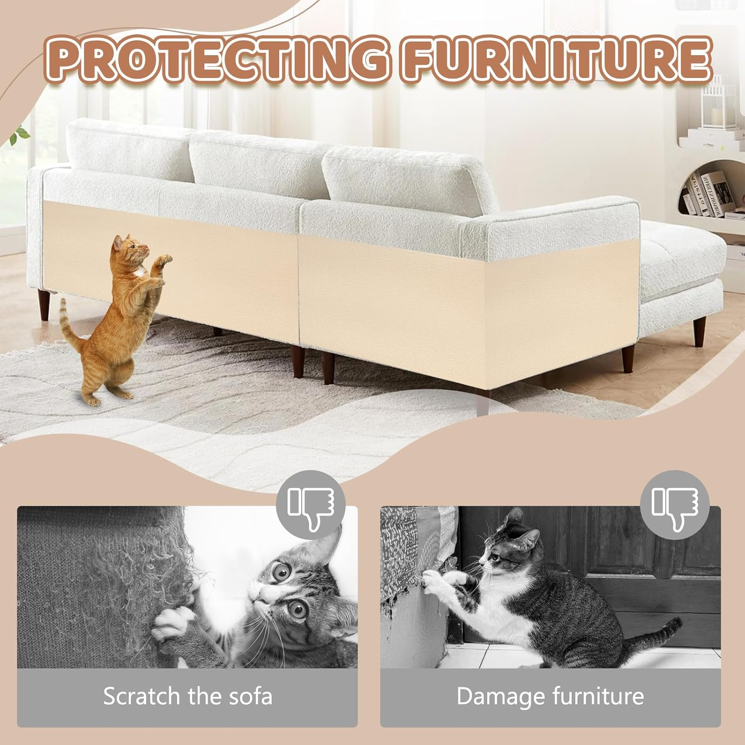 Scratching Mat, Self-Adhesive Cat Scratching Board, Scratching Mat, Self-Adhesive, Scratch-Resistant Sofa Scratching Mat, Cat, 30 X 100 Cm, DIY Scratching Board, Trimmable Protection image number 5