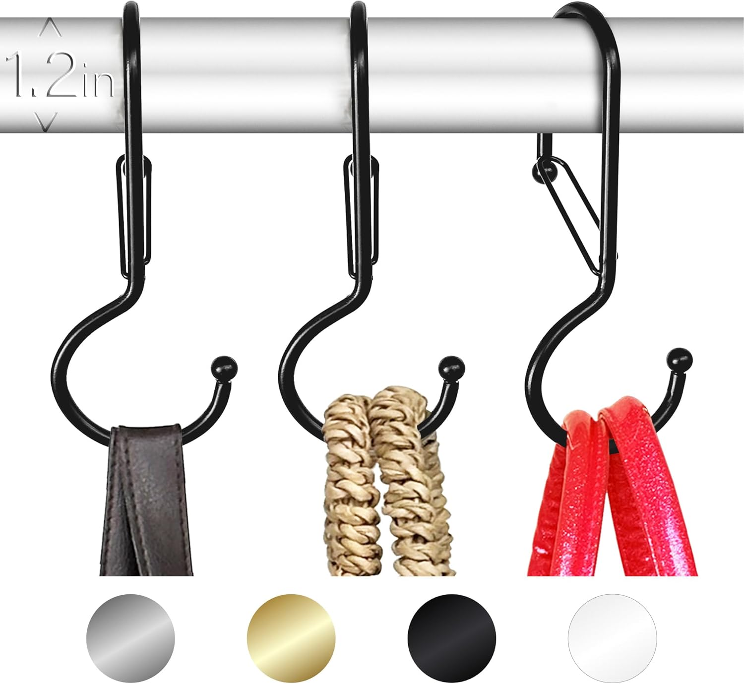 Blau Marit&eacute; 6 Purse Hanger for Closet. Tote Hanger. S-Shaped Hooks S Hooks Twist Design. anti Drop S-Shaped Hook for Hanging Handbags with Safety Buckle to Prevent Falls. Heavy Duty. (Black, Twisted) image number 1