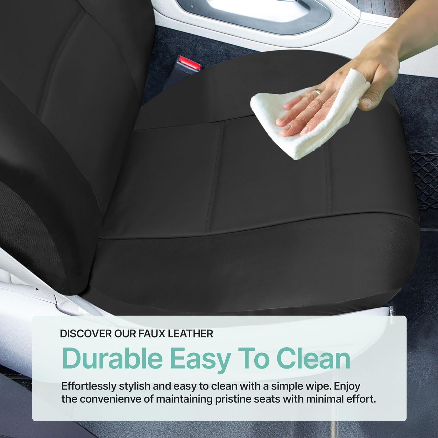 FH Group Universal Fit Front Car Seat Cover - Faux Leather (Black), Set of 2 image number 5