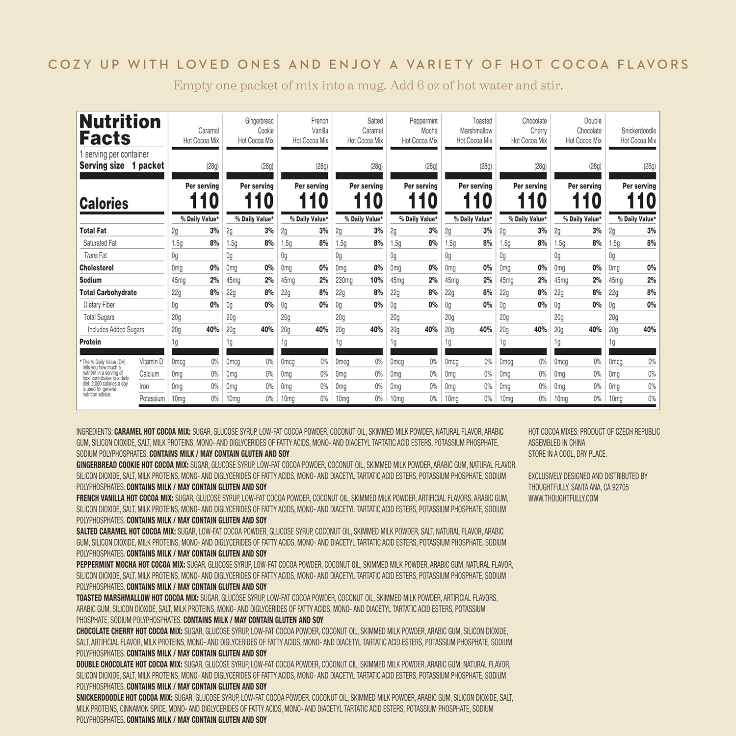 Thoughtfully Gourmet, Gourmet Hot Chocolate Gift Set, Flavours Include Salted Caramel, Toasted Marshmallow, Snickerdoodle and More, Pack of 9 image number 5