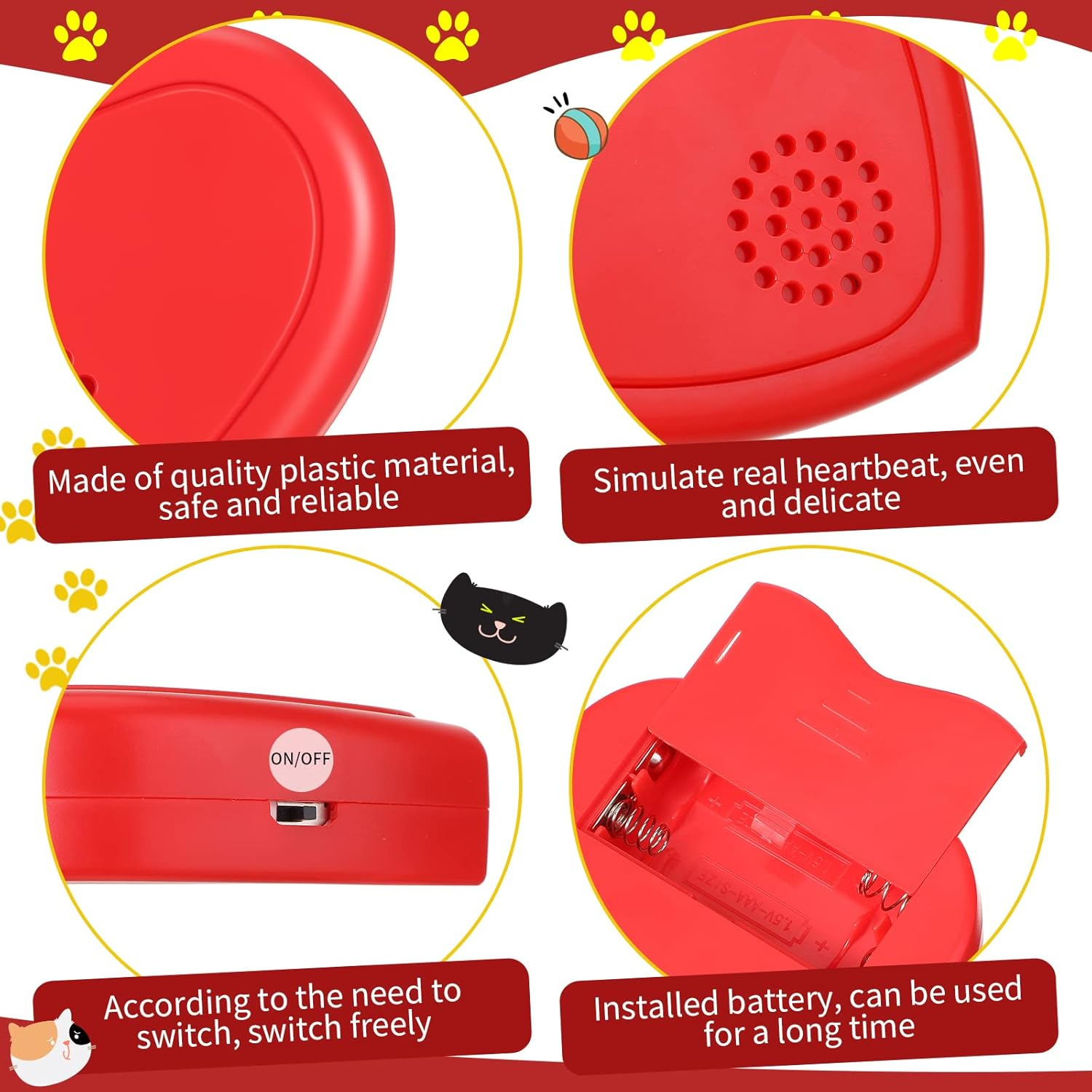 Wettarn 2 Pcs Heartbeat Puppy Toy Dog Anxiety Relief Red Heartbeat Simulator Replacement Soother for Pet Behavioral Training Sleep Aid Calming Toys Cat Kitten Dog Add to Blankets Pillows Beds image number 2