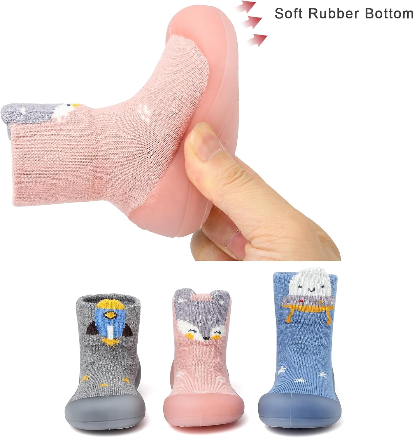 Baby Sock Shoes Toddler Cartoon Soft Rubber Sole Non Slip Indoor Floor Slipper for Infant Boys Girls First Walking Trainers Shoe