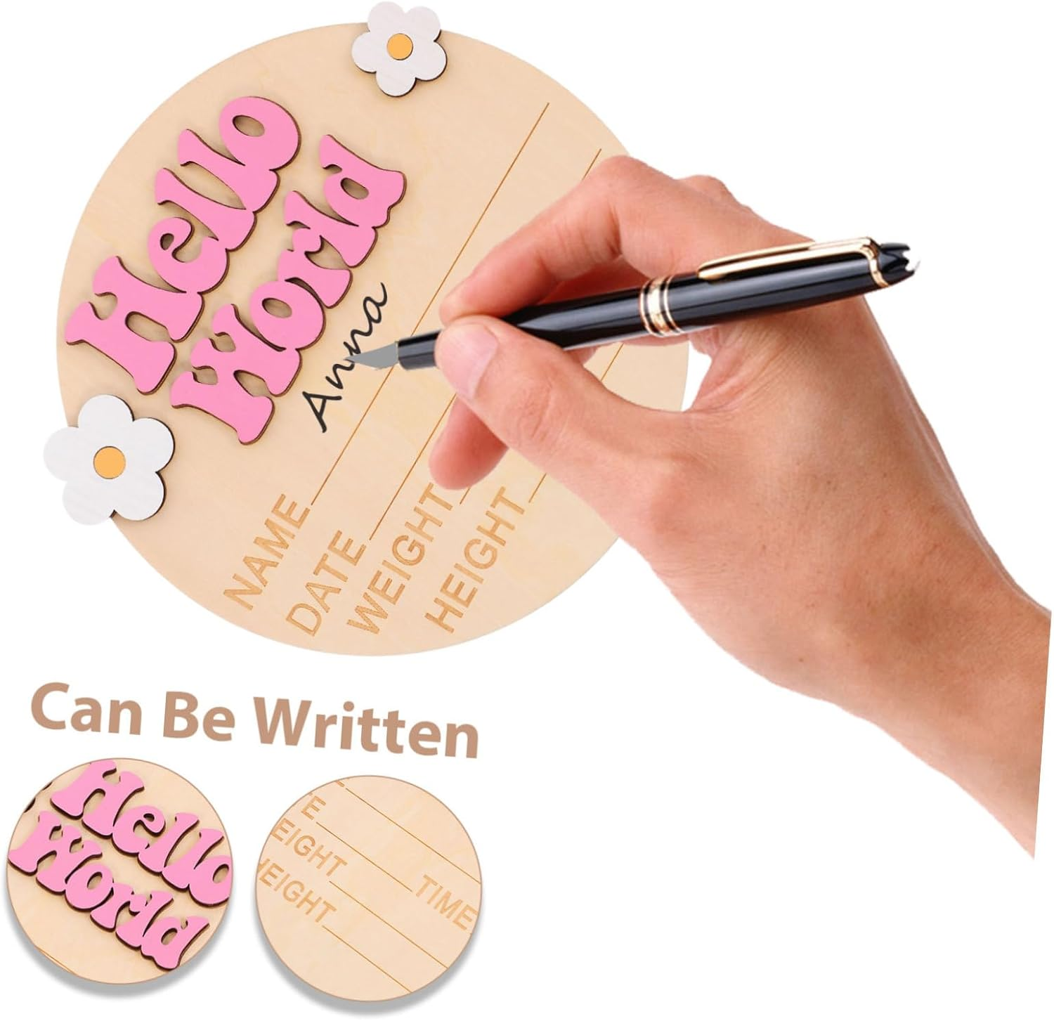 CLISPEED Wood Baby Announcement Sign Baby Name Cards for Nursery Newborn Birth Announcement Plaques in Deep Pink and Photo Prop image number 1