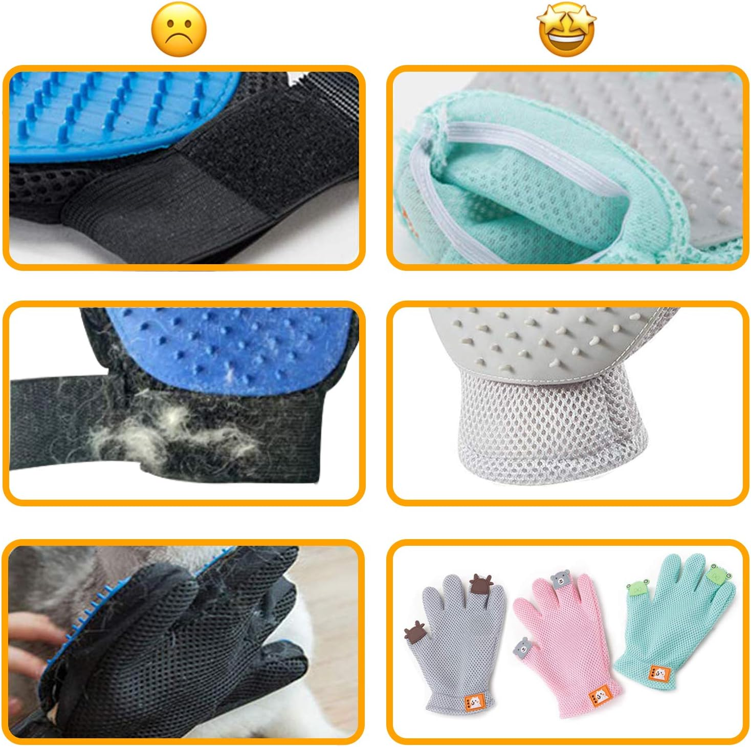 Pet Grooming Glove - Cat Dog Gentle Deshedding Brush Glove - Efficient Pet Hair Remover Massage Mitt - Enhanced Five Finger Design Perfect for Long Short Fur, Right Hand (Grey) Pet Bathing