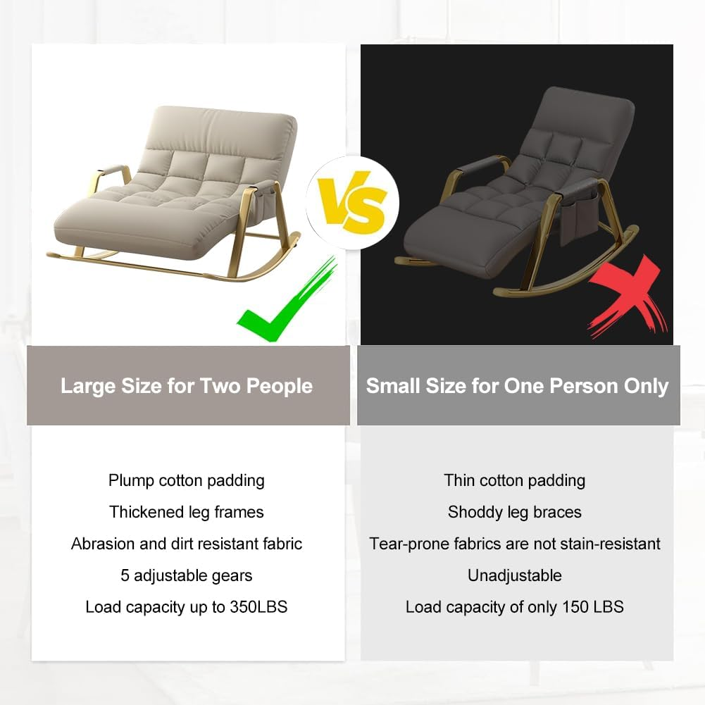 CHAOFLIGHT Double Rocking Chairs,Oversized Relax Chair 5 Speed Adjustable Recliner with Antifouling Upholstered and Armrests Reading Sofa for Living Room,Courtyard,Balcony (Beige Gold Legs) image number 6