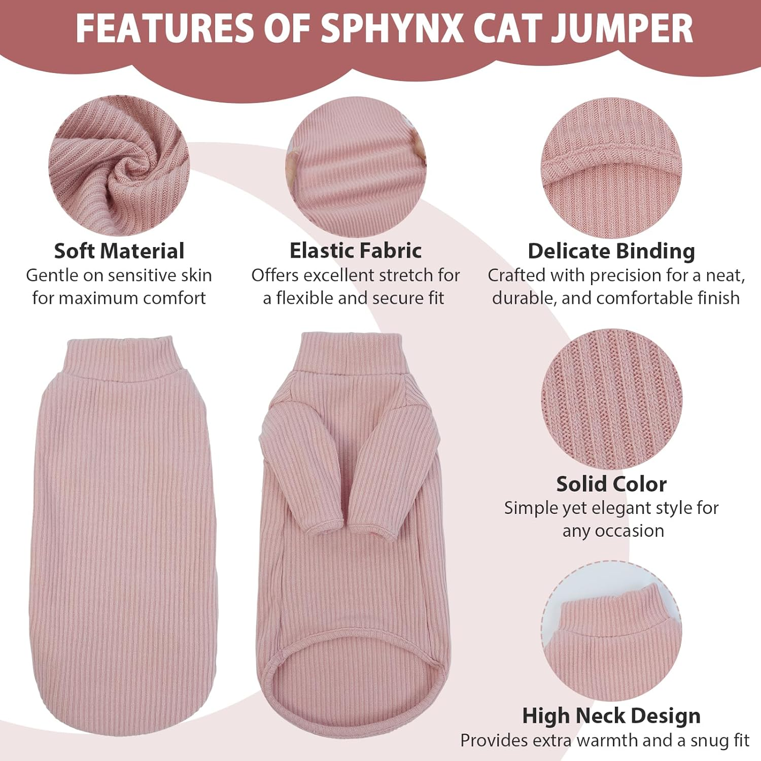Hjyokuso Cat Clothes, Sphynx Cat Clothing, Cat Jumper Pink, Cat Jumpers for Cats Only, Kitten Clothes Jumper, Breathable Cat Pyjamas, Warm Cat Coat, Cat Sweater, Cat Vest for Sphynx,Cornish Rex - L image number 4