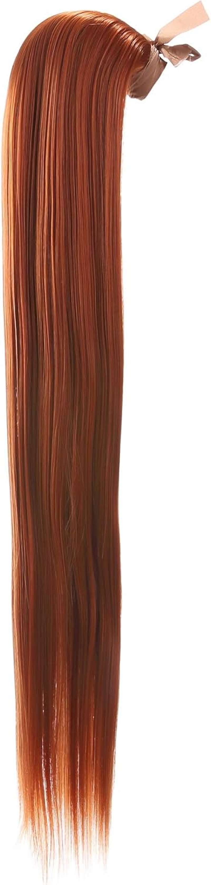 Prettyland 60 Cm Static-Free Long Hair Straight Ponytail One-Piece Clip-In Hairpiece Extensions Orange Copper Red R01 - Black-Brown 04 image number 3