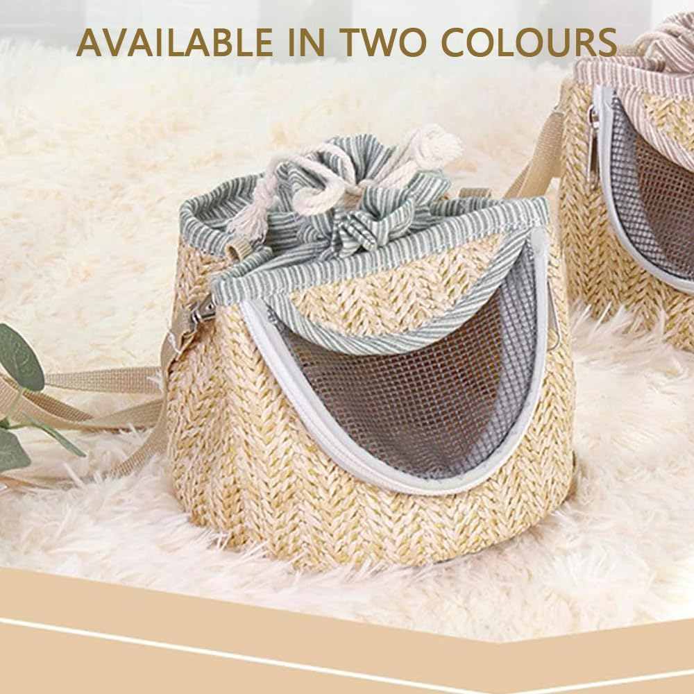 Small Animal Carrier Bag - Portable Breathable Straw Mesh Pet Carrier for Hamster, Guinea Pig, Bunny, Rat, Bird, or Small Pets - Lightweight Travel Outgoing Bag image number 6