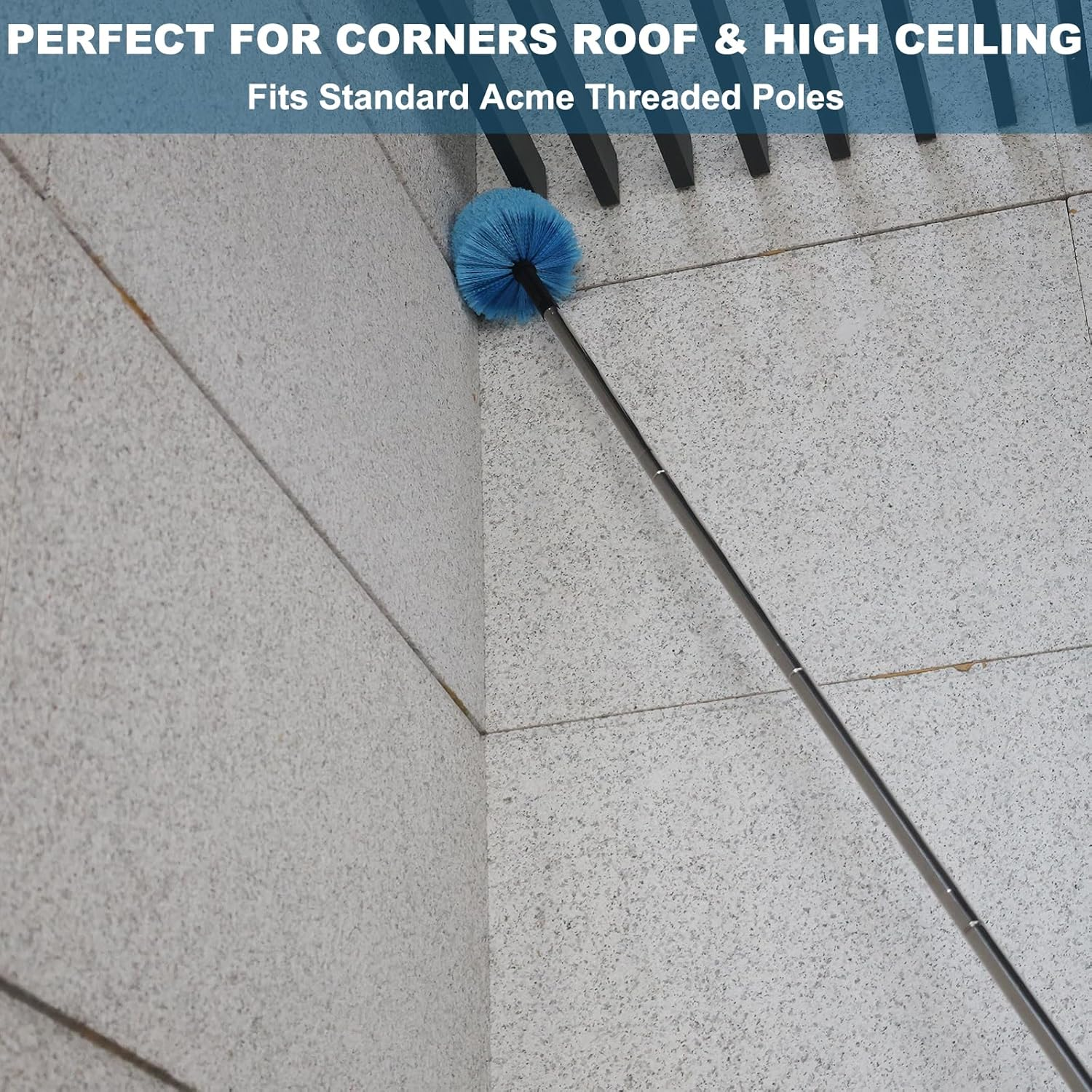 Cobweb Duster Head Brush-Twist-On Spider Web Brush for Outdoor & Indoor Web Cleaning // Fits Standard Acme Threaded Poles // Cobweb Duster Brush Head Only-Blue (1)