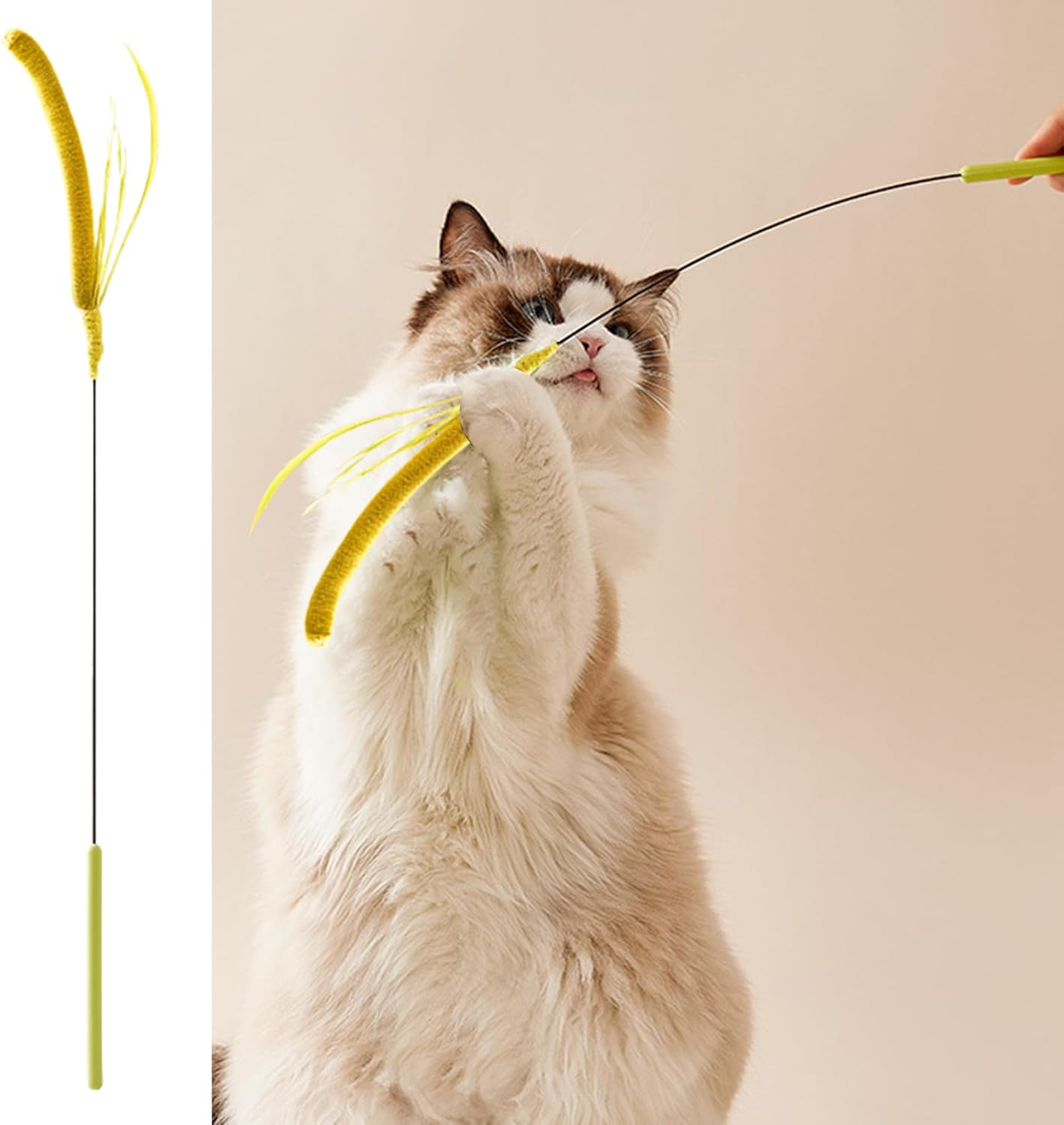 Cat Wand Toy - Simulated Setaria Kitten Toy Rod | Cat Stick | Simulated Dogtail Grass Teaser | Faux Grass Shaped Plush Rod for Physical Training and Playing