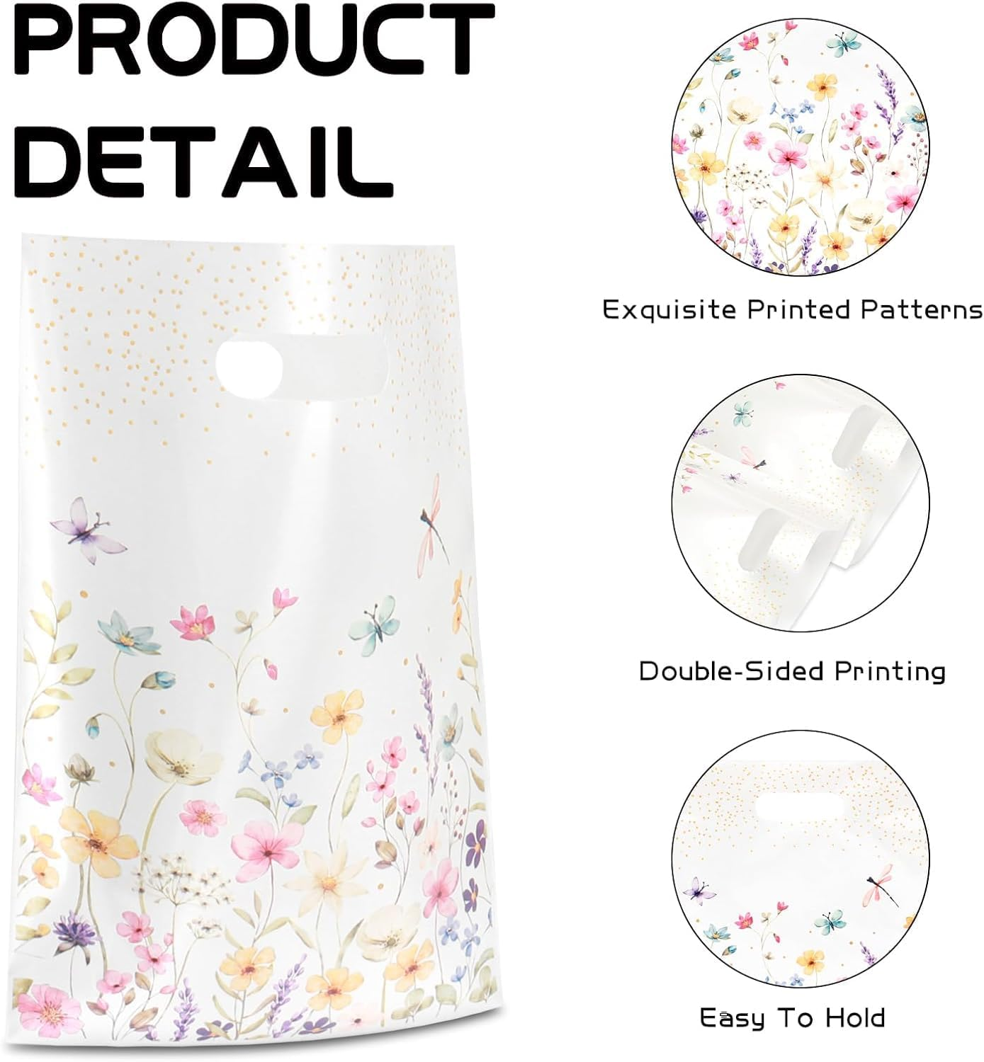 YJSPARKK 50 PCS Party Favor Bags,Goodie Candy Bags with Handles,Flower Pattern Plastic Small Gift Bag Bulk for Birthday,Baby Shower, Wedding, Thanksgiving,Christmas, New Years image number 5