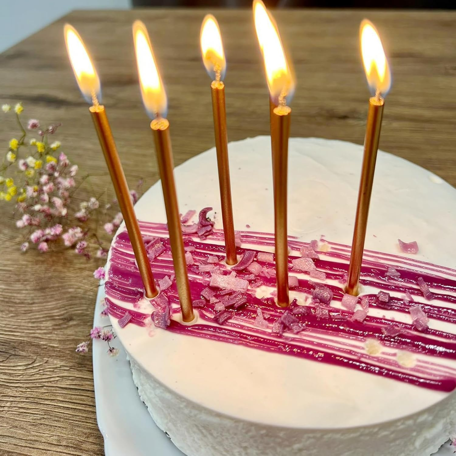Birthday Cake Candles 6 Pieces Golden Candles, Birthday Party Long Thin Cake Candles Metallic Birthday Candles, Birthday Candles in Holders, for Wedding Anniversary Graduation Party Decors (A) image number 4