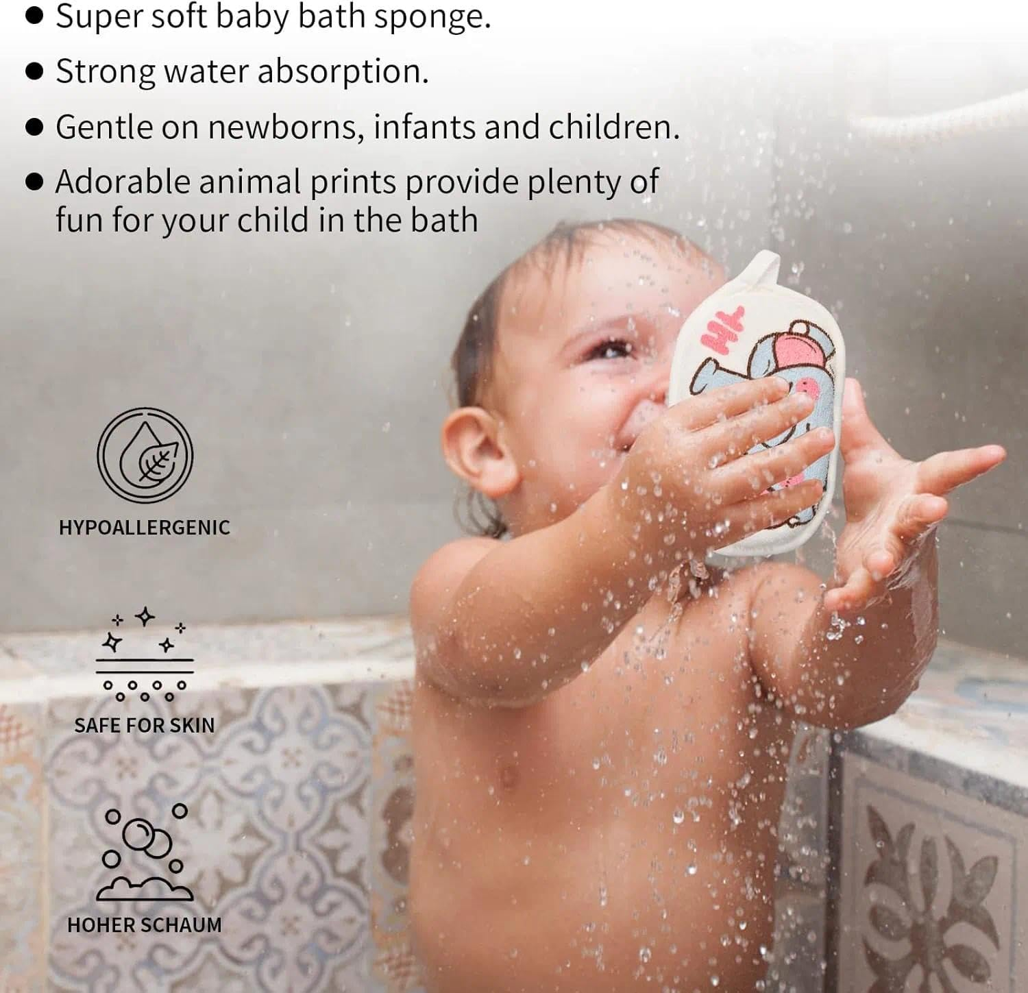 4PCS Soft Cotton Baby Bath Sponge Set, 13.5 Cm X 8.5 Cm X 2.5 Cm Low Allergy and Gentle Skin Friendly, Quick Drying Durable Design, Perfect for Newborns, Toddlers and Children, Perfect Baby Bath Gift - Ermaoo image number 3