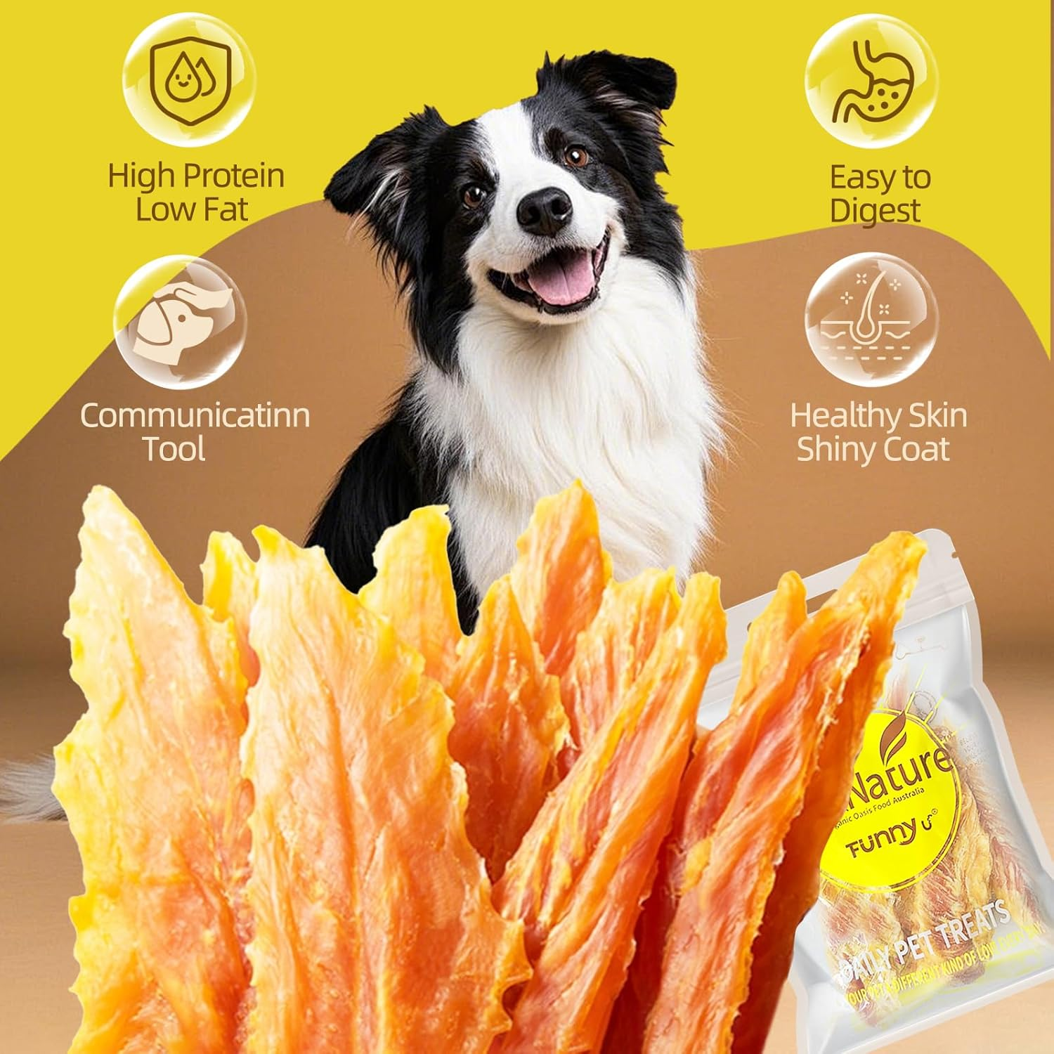 Premium Chicken Breast Jerky Fillets Dog Treats, Dog Healthy Chicken Jerky Training Treats for Small Medium Large Dog 100G image number 5