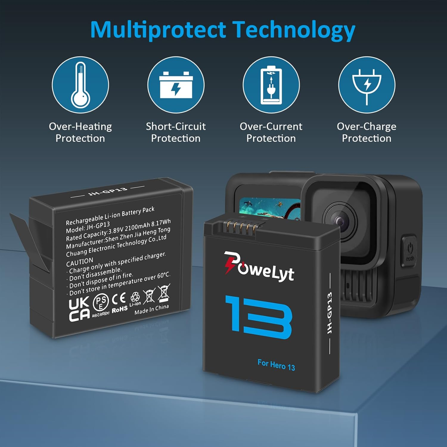 2-Pack Hero 13 Batteries 2100Mah Rechargeable Enduro Battery Supports up to 180 Minutes of Battery Life Fully Compatible with Hero 13 Black image number 3