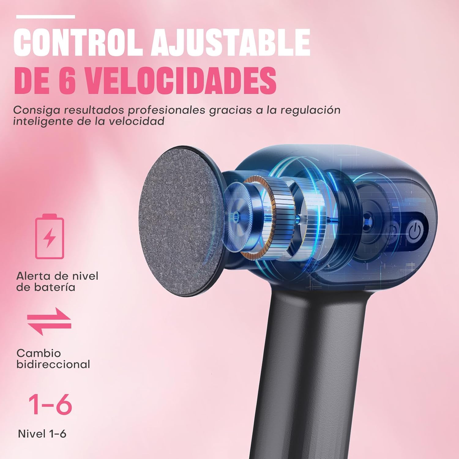 Bostar Electric Foot File 6 Speed Pink image number 5