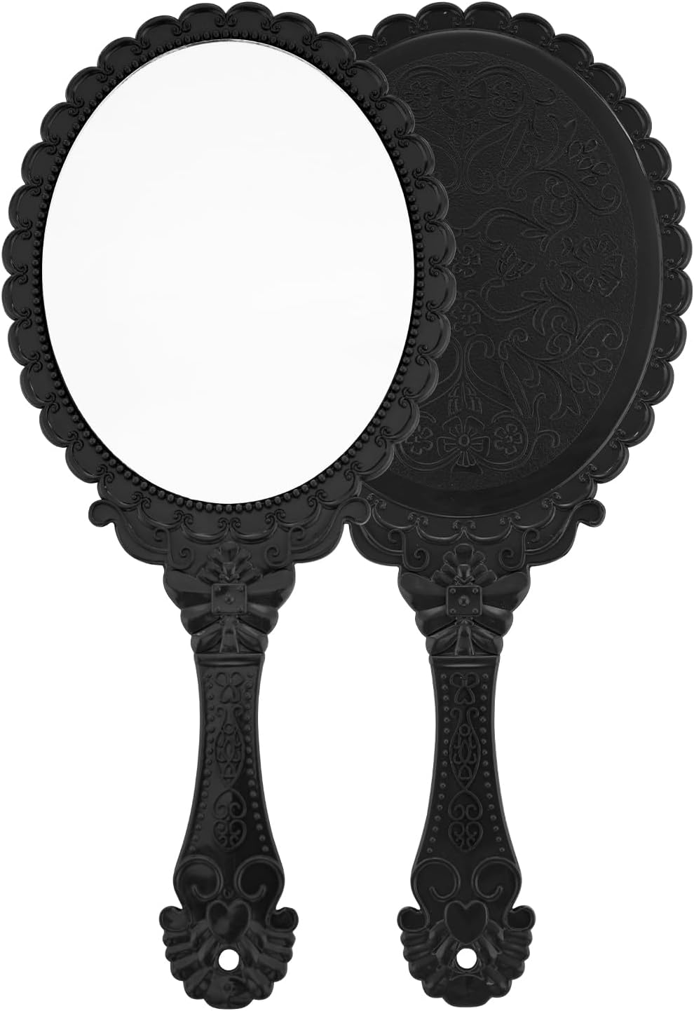 XPXKJ Handheld Mirror Handle Vanity Makeup Home Salon Travel Use (Carved Oval, Rose Gold)