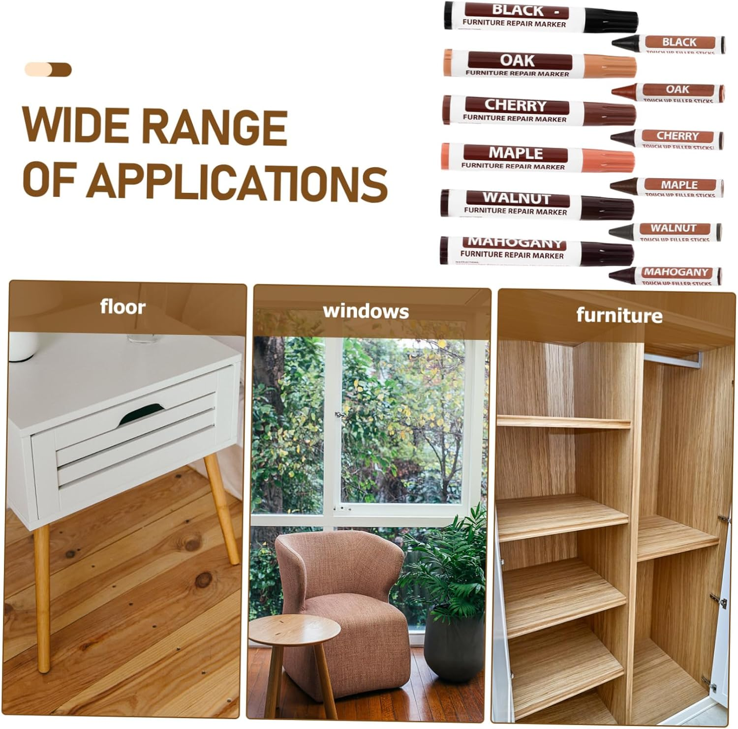 Furniture Touch-Up Markers Wood Scratch Repair Paint Pen Multi-Function Paint Markers for Wood Floor Repair Kit Convenient Drawing Pens image number 5