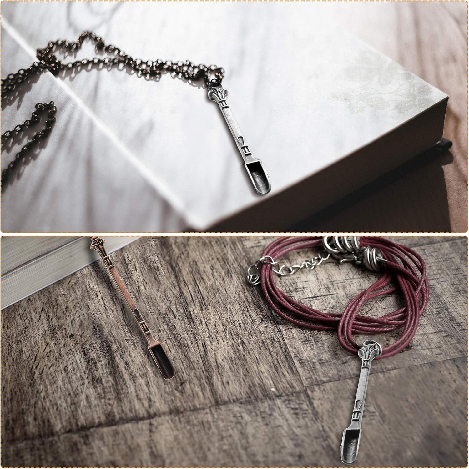 Honoson Spoon Mini Shovel Spice Spoon, Tableware Charm, Pendants Necklace Mini Shovel for Filling Home Supply Necklace Spoon, Gold, Silver, Antique Brass, Black Gray(24 Pieces) image number 1