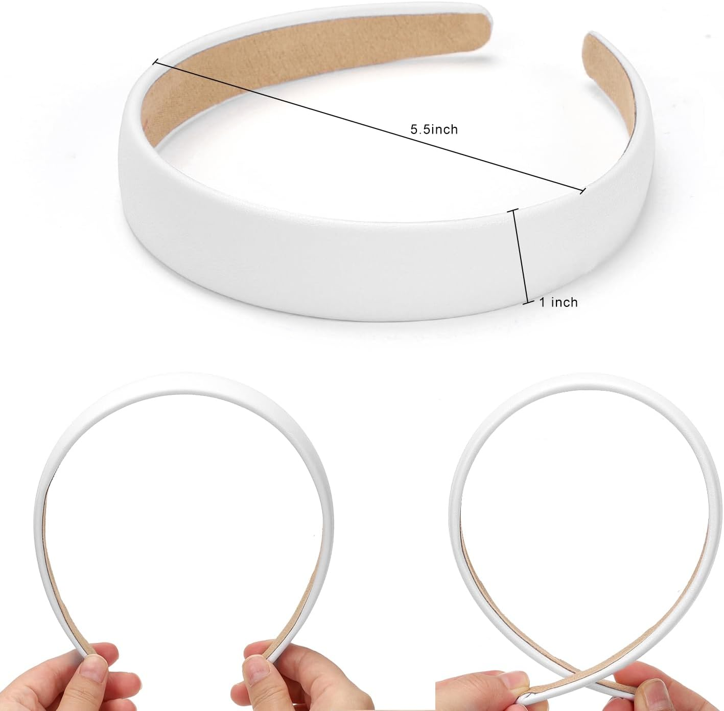 Wantgor 1 Inch PU Leather Headband, Wide Padded Hairband Fashion Hair Bands Cute Womens Headbands Holiday DIY Hair Accessories (White) image number 1