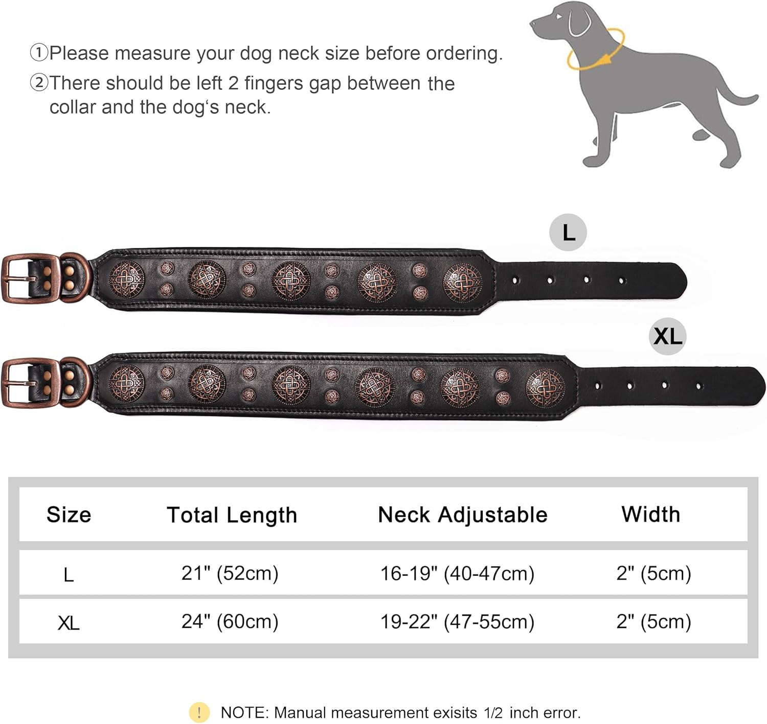 Didog Genuine Leather Dog Collar Wide Soft Durable 2" Wide Luxury Durable Dog Collar for Medium Large Dogs, Black, L image number 5